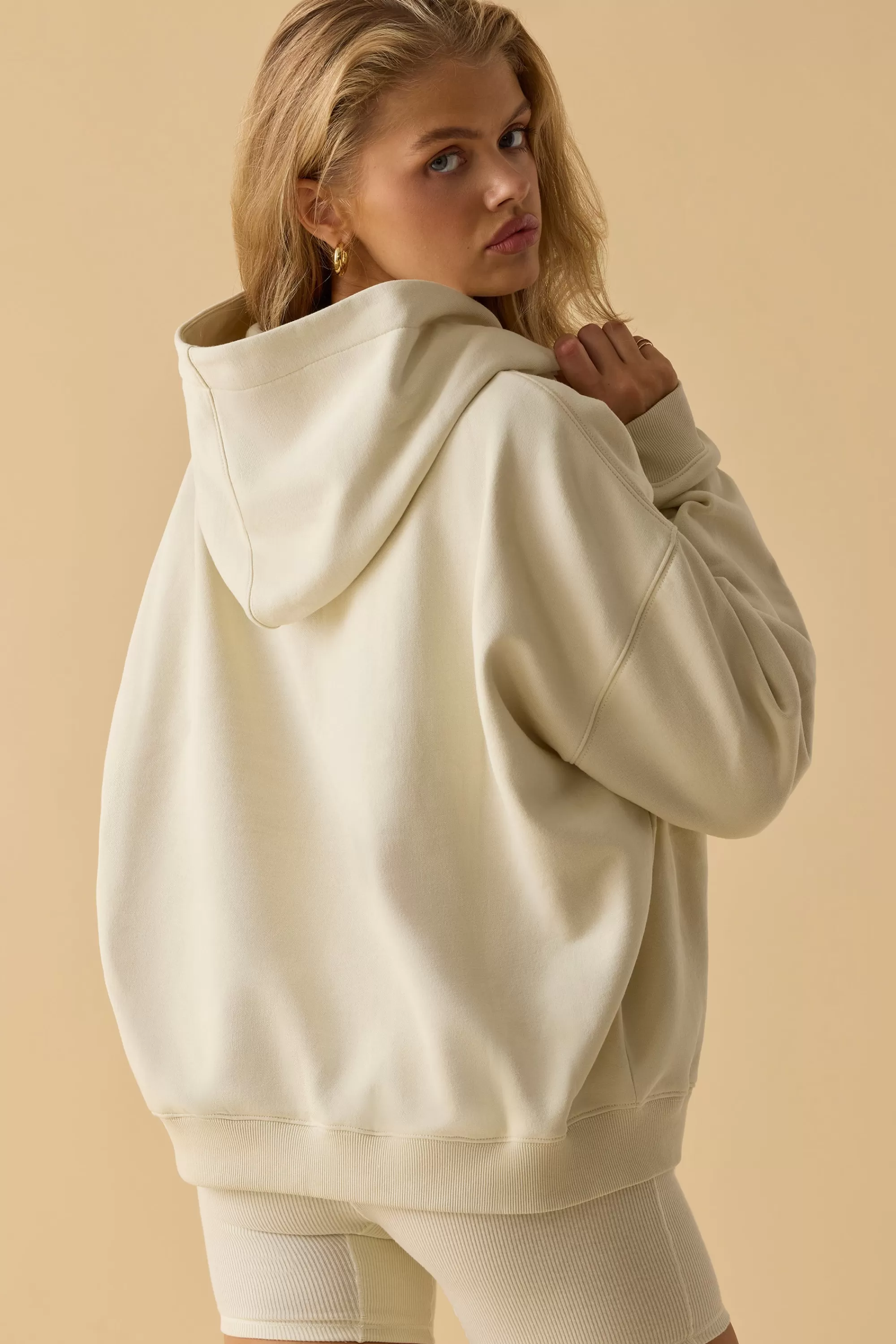 Oh Polly Oversized Hooded Sweatshirt in Bone Clearance