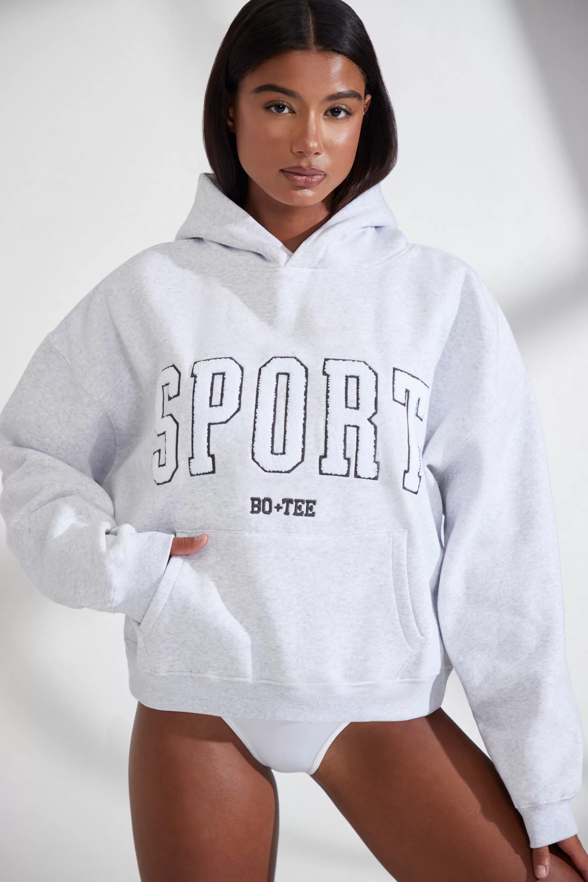 Oh Polly Oversized Hooded Sweatshirt in Heather Grey HeatherGrey Sale