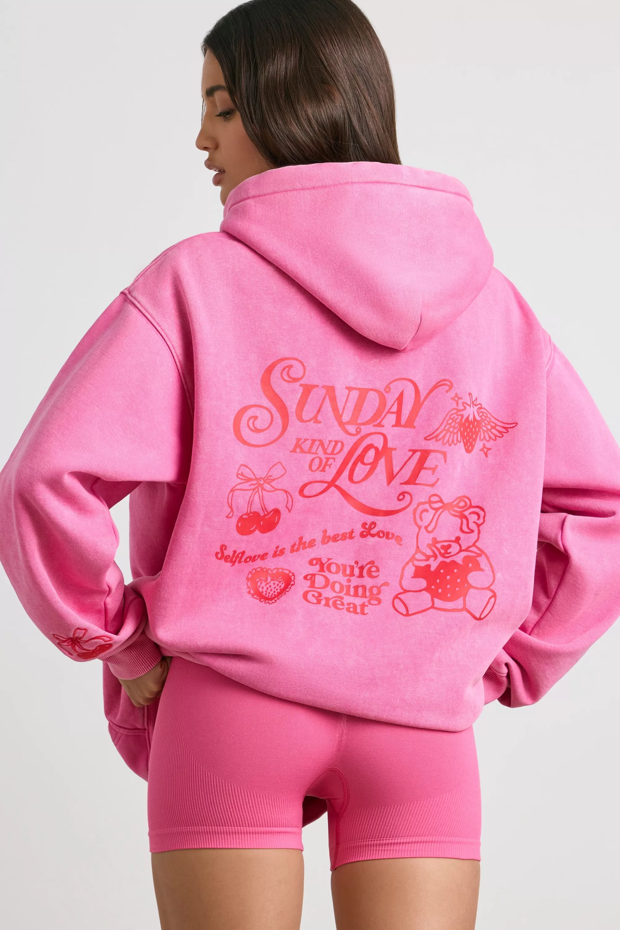 Oh Polly Oversized Hoodie in Hot Pink HotPink Clearance