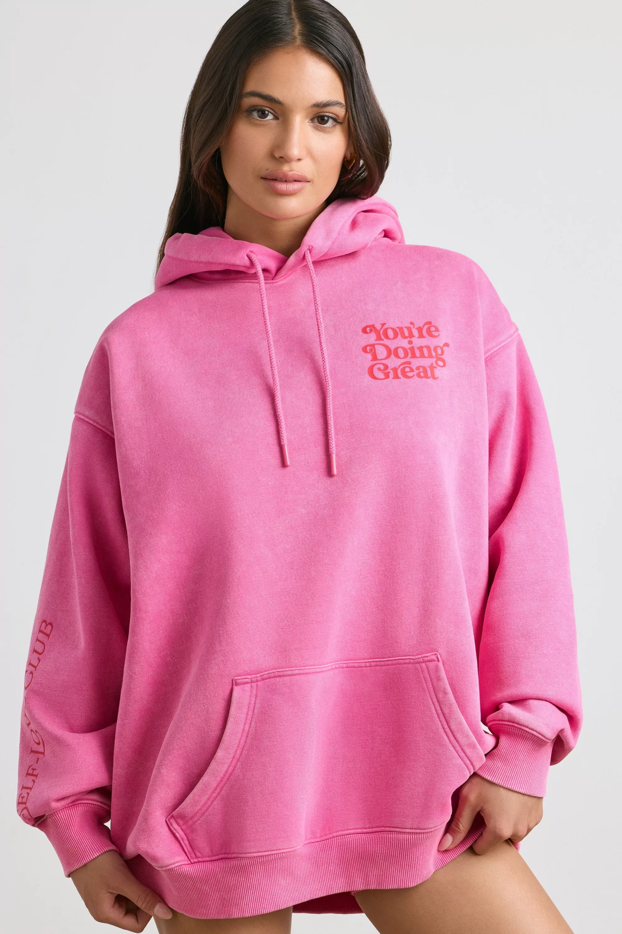 Oh Polly Oversized Hoodie in Hot Pink HotPink Clearance