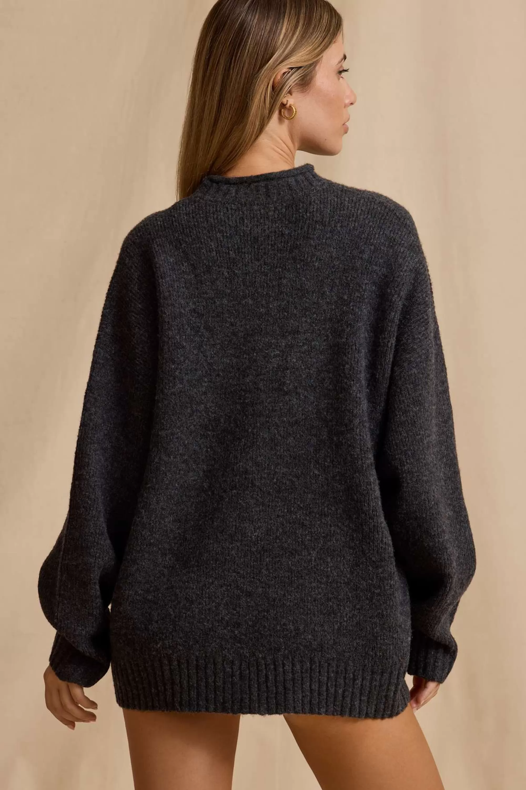 Oh Polly Oversized Knit Jumper in Charcoal Marl CharcoalMarl Discount