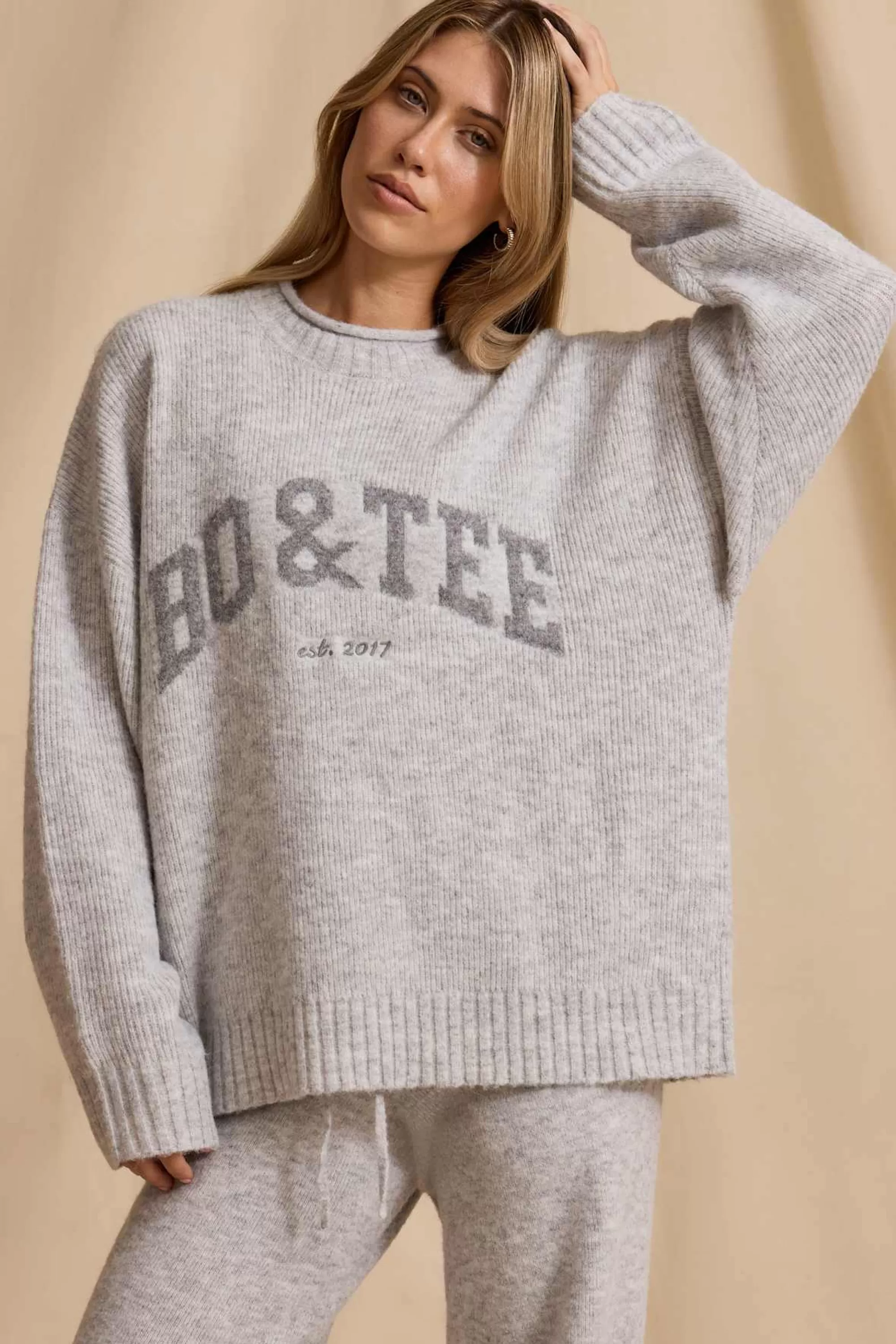 Oh Polly Oversized Knit Jumper in Ice Marl IceMarl Sale