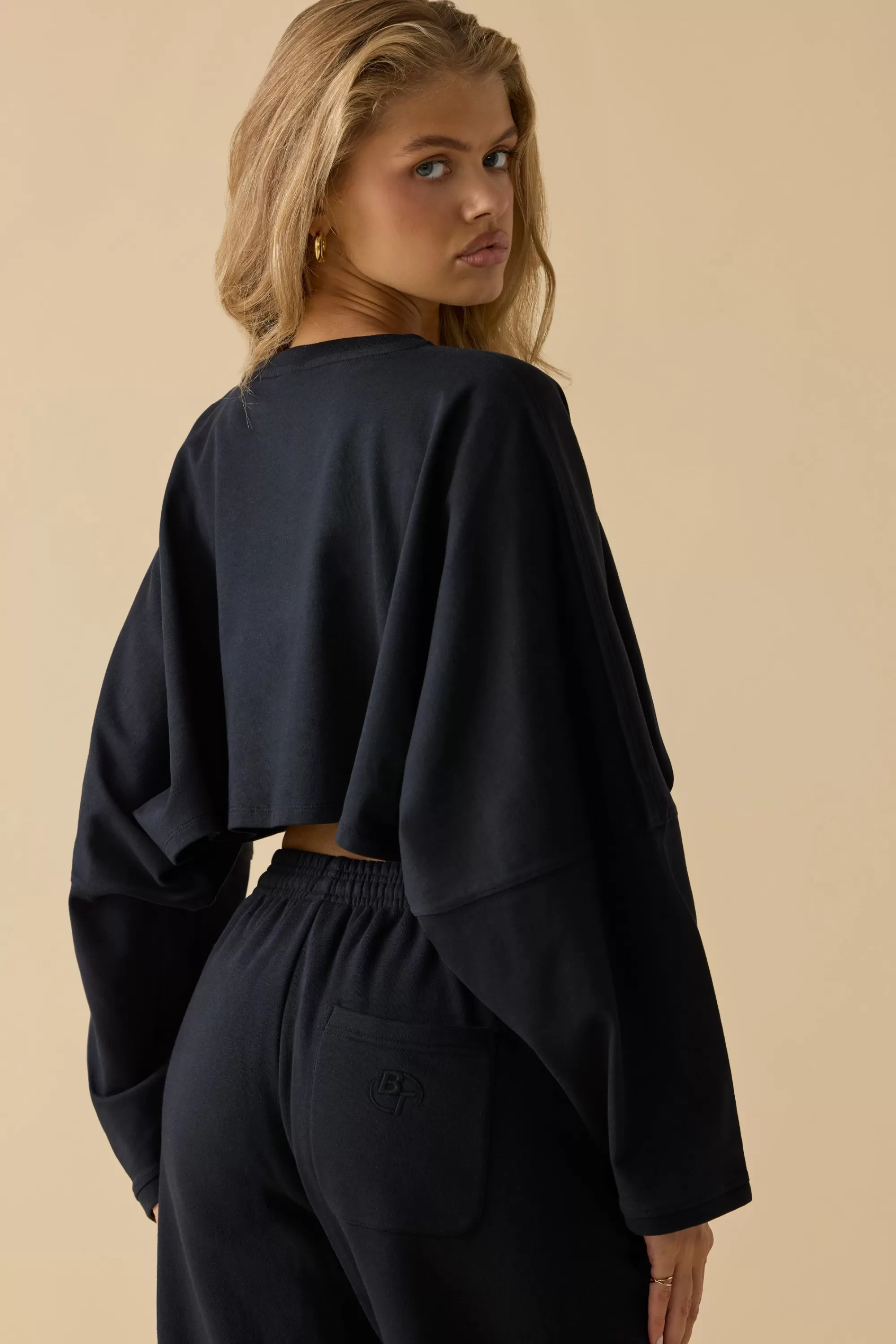 Oh Polly Oversized Long Sleeve Crop Top in Black Store