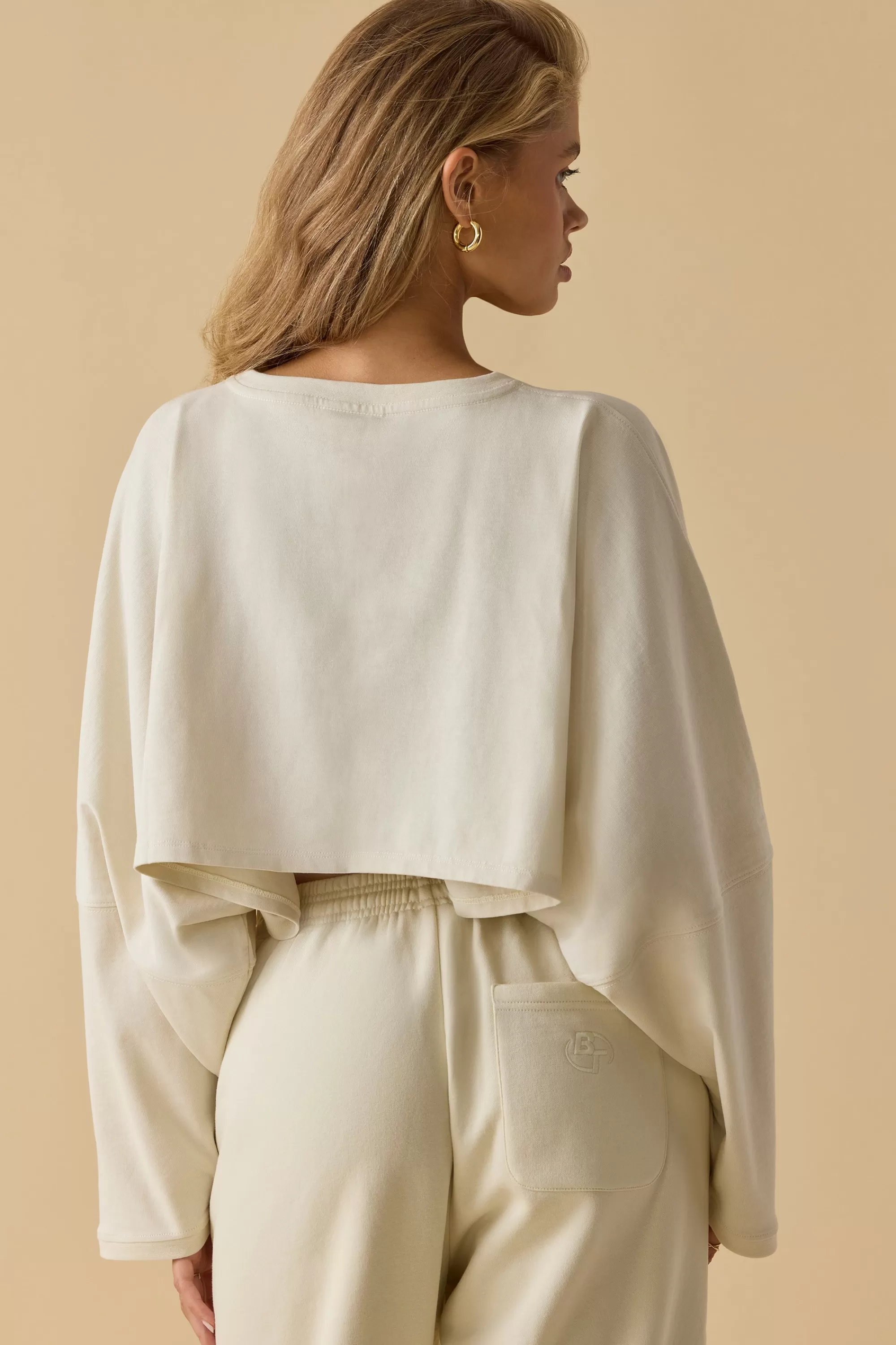 Oh Polly Oversized Long Sleeve Crop Top in Bone Shop