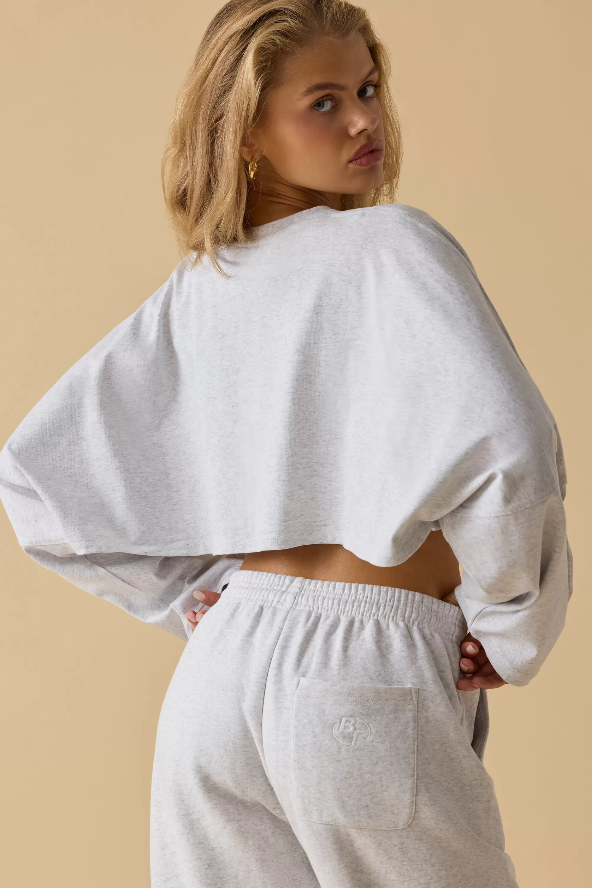 Oh Polly Oversized Long Sleeve Crop Top in Heather Grey HeatherGrey Store