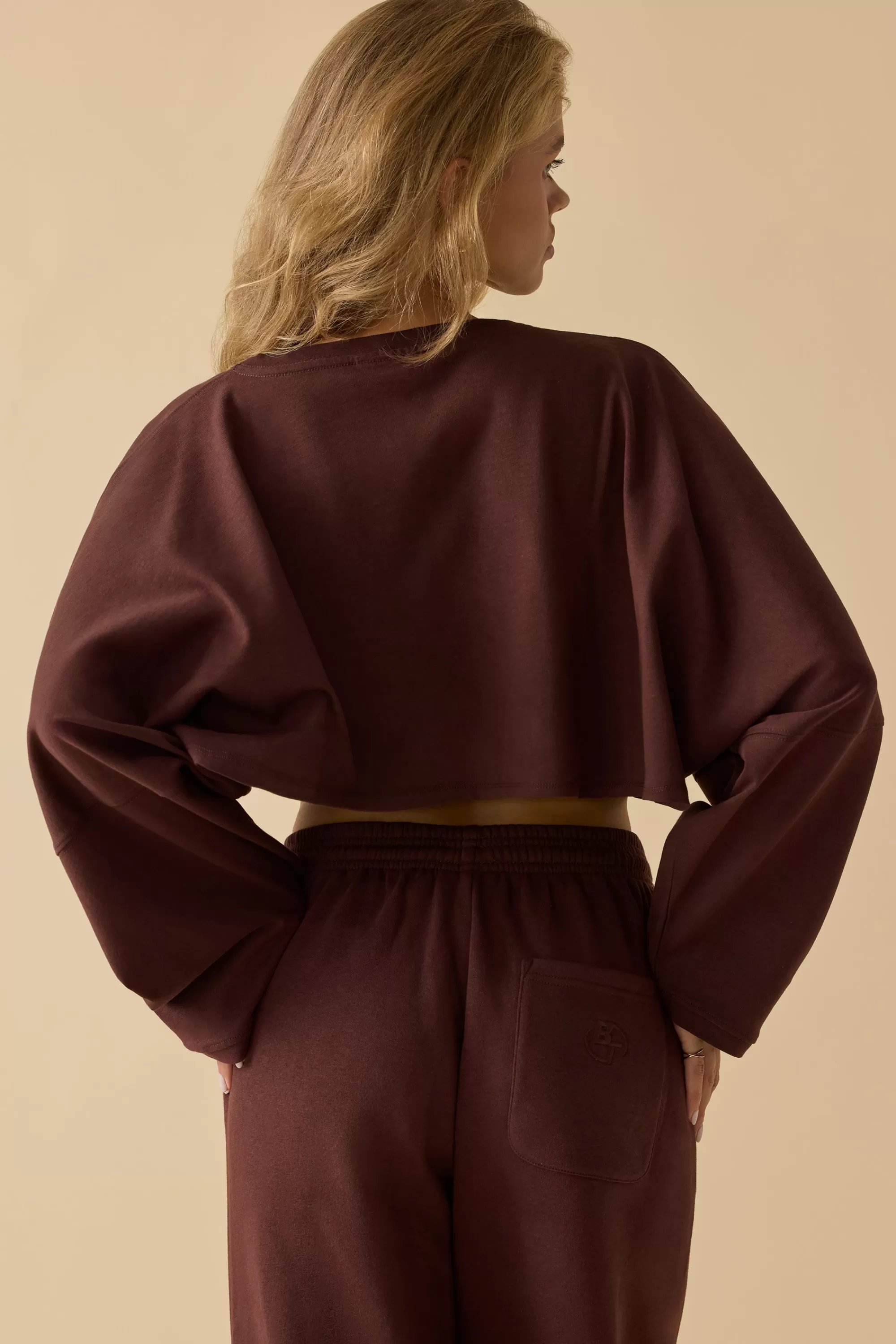 Oh Polly Oversized Long Sleeve Crop Top in Mahogany Store