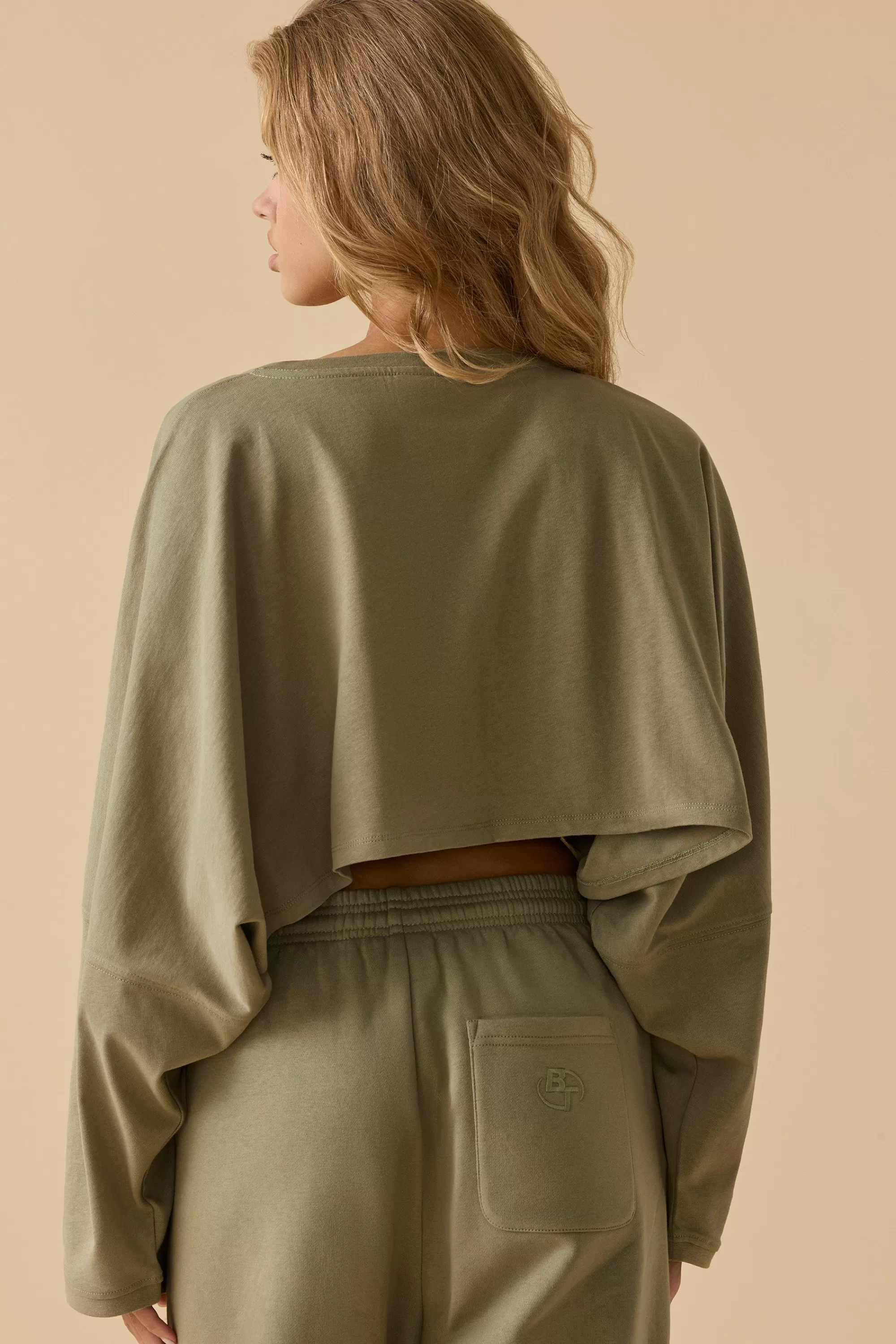 Oh Polly Oversized Long Sleeve Crop Top in Soft Olive SoftOlive Discount