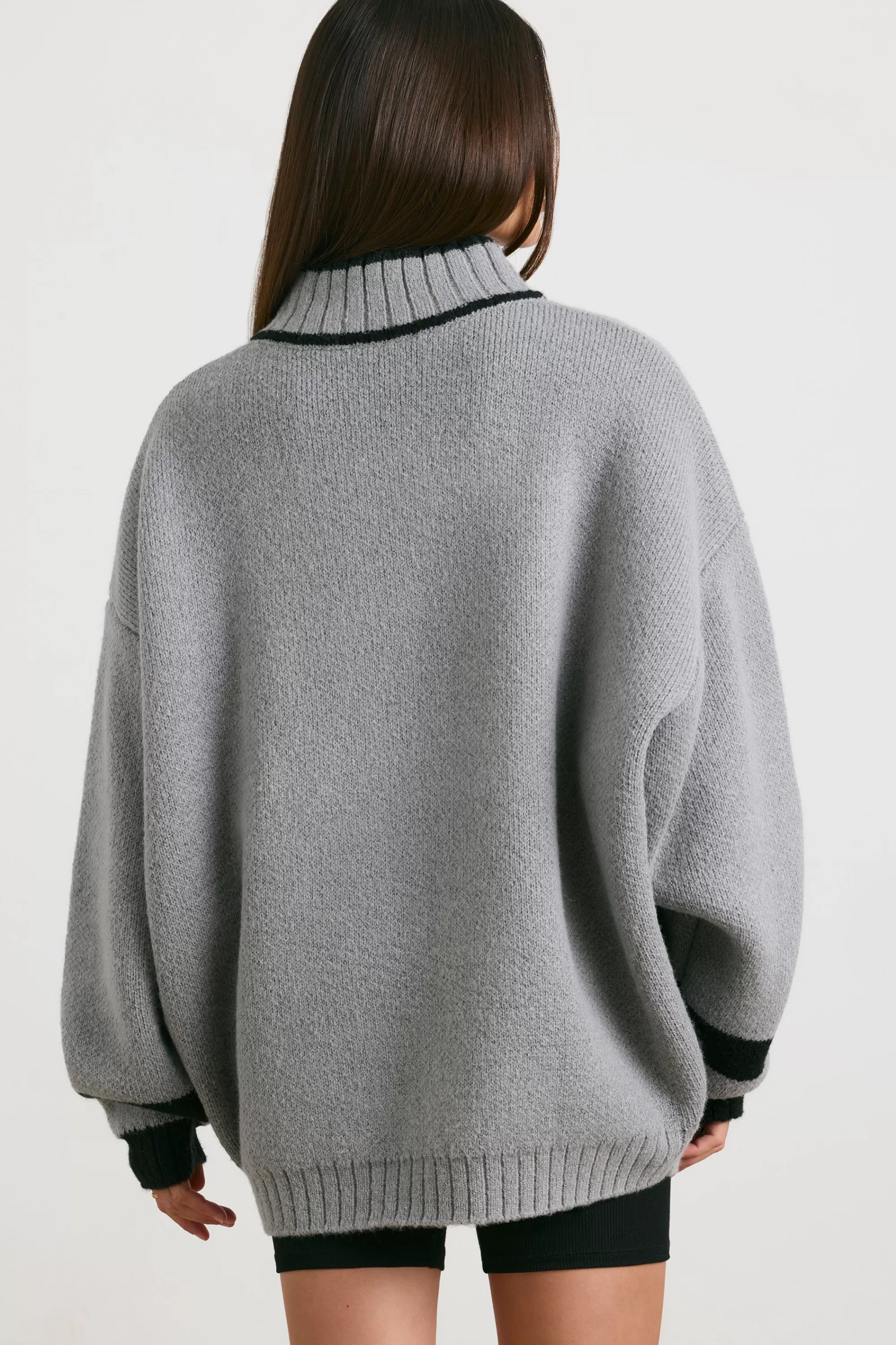 Oh Polly Oversized Quarter-Zip Chunky-Knit Jumper in Heather Grey HeatherGrey Fashion