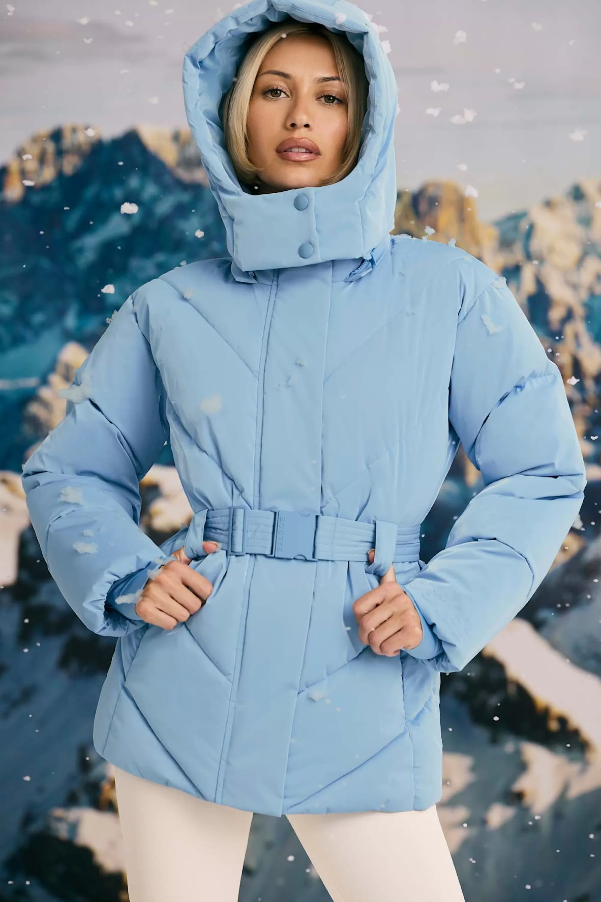Oh Polly Oversized Quilted Hooded Ski Jacket in Ice Blue IceBlue Hot
