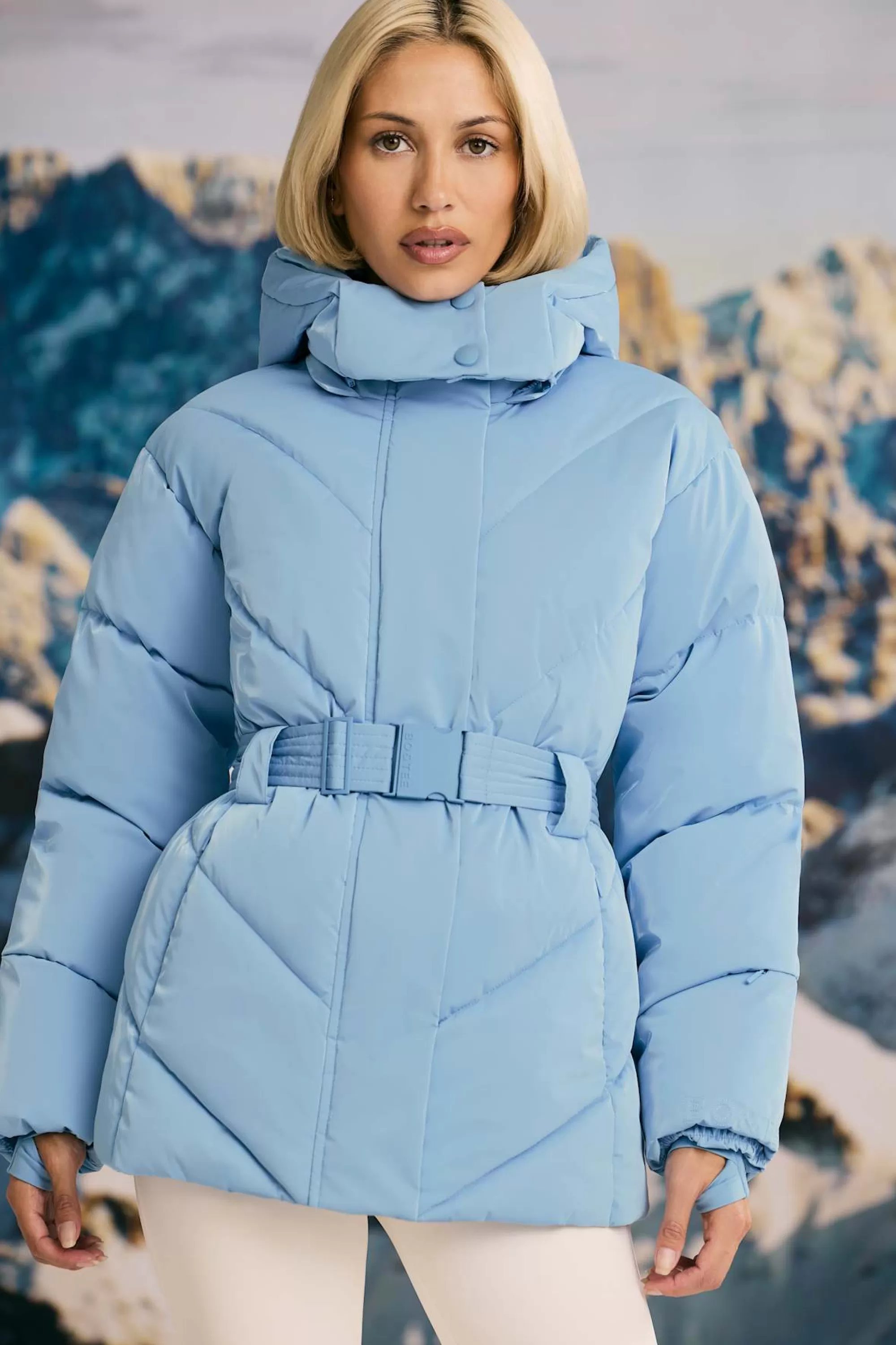 Oh Polly Oversized Quilted Hooded Ski Jacket in Ice Blue IceBlue Hot