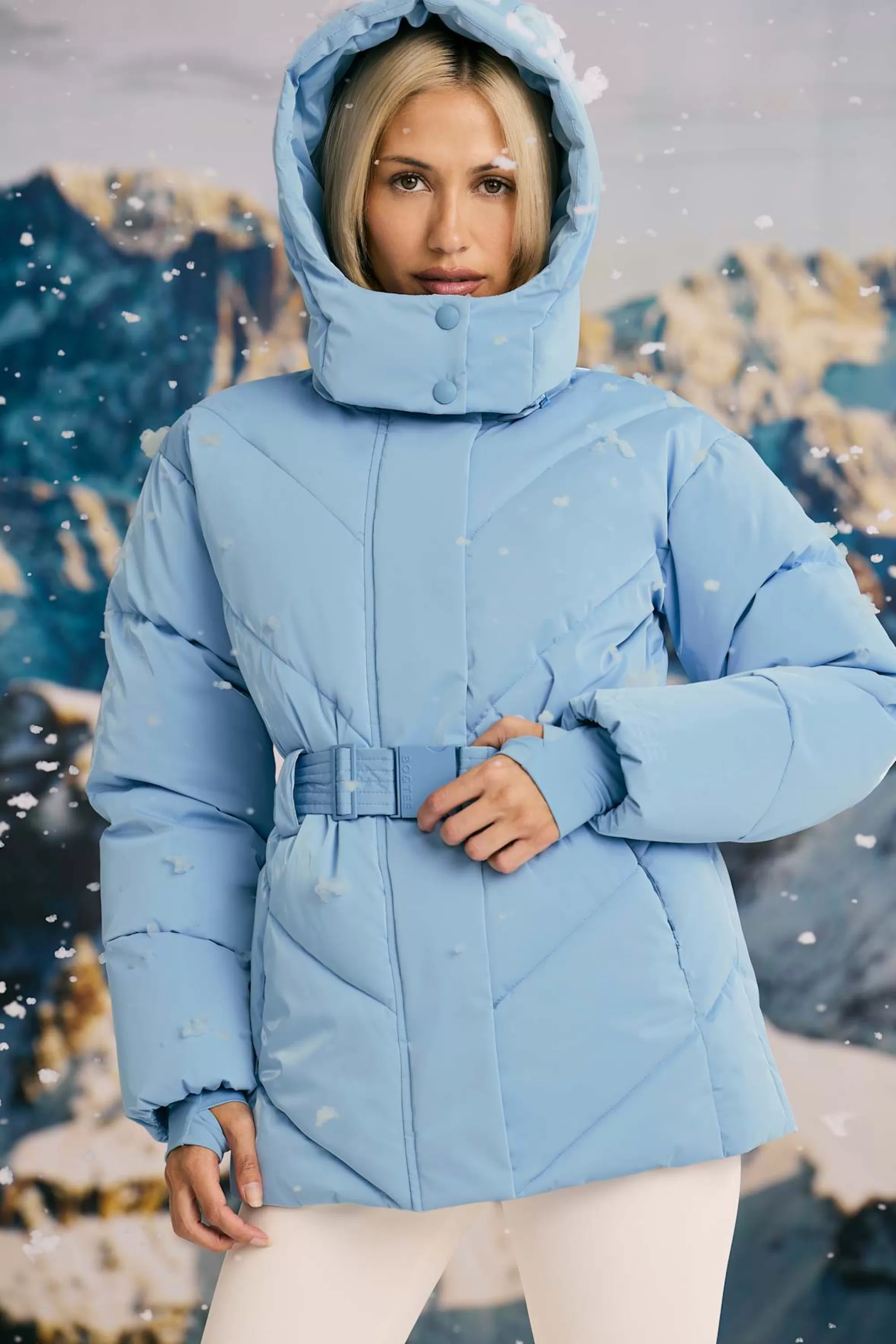 Oh Polly Oversized Quilted Hooded Ski Jacket in Ice Blue IceBlue Hot
