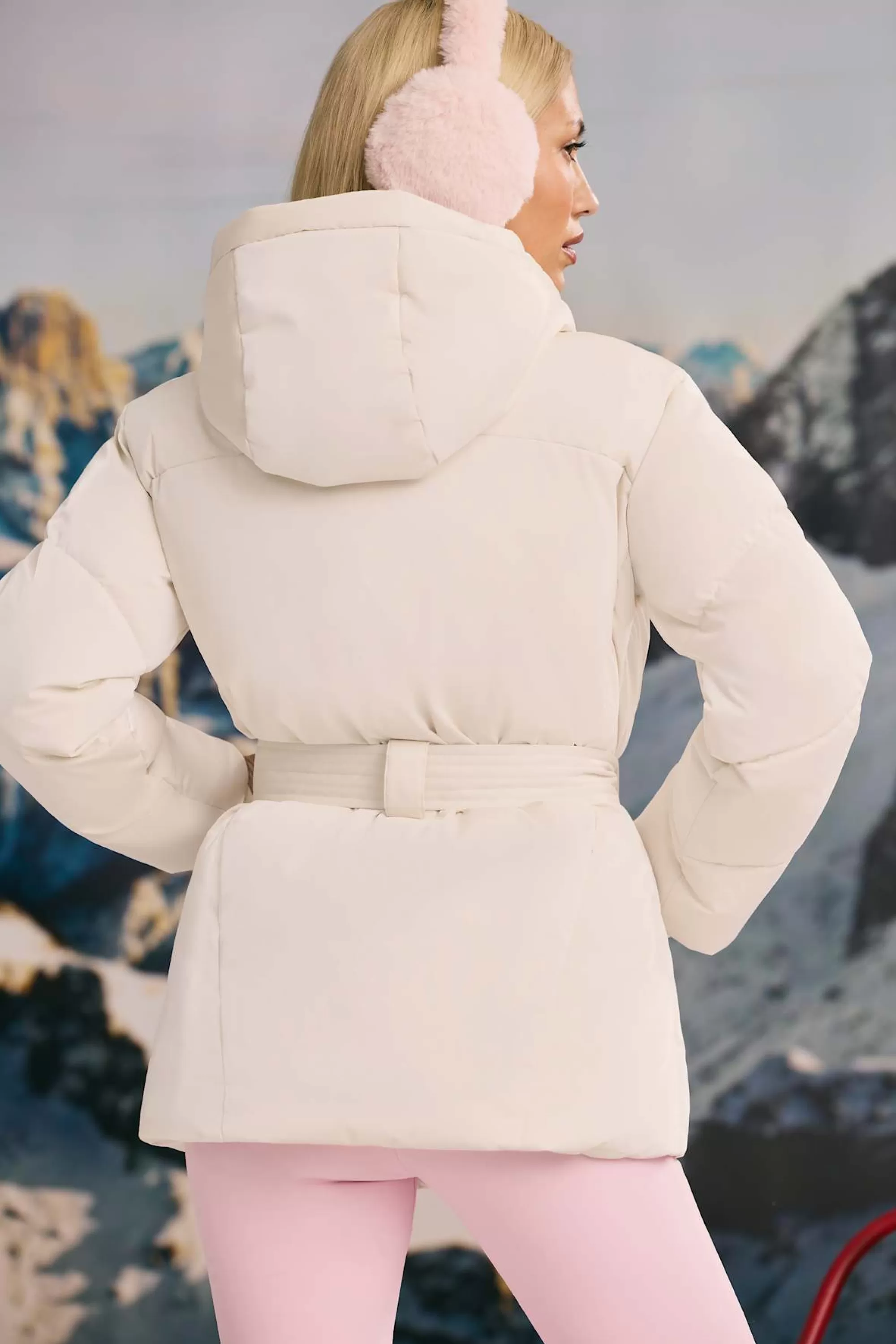 Oh Polly Oversized Quilted Hooded Ski Jacket in Ice White IceWhite Best Sale