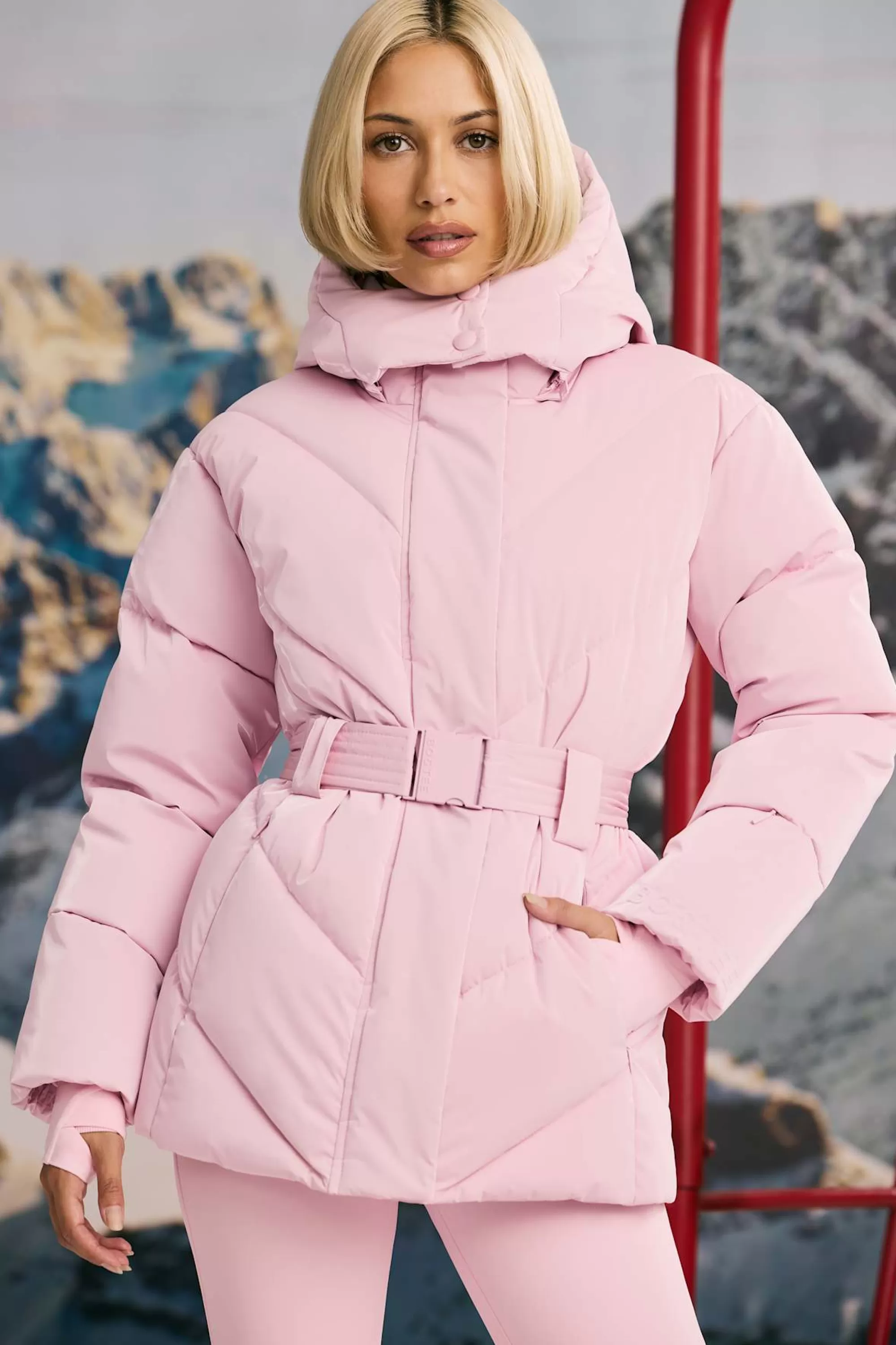 Oh Polly Oversized Quilted Hooded Ski Jacket in Pastel Pink PastelPink Hot