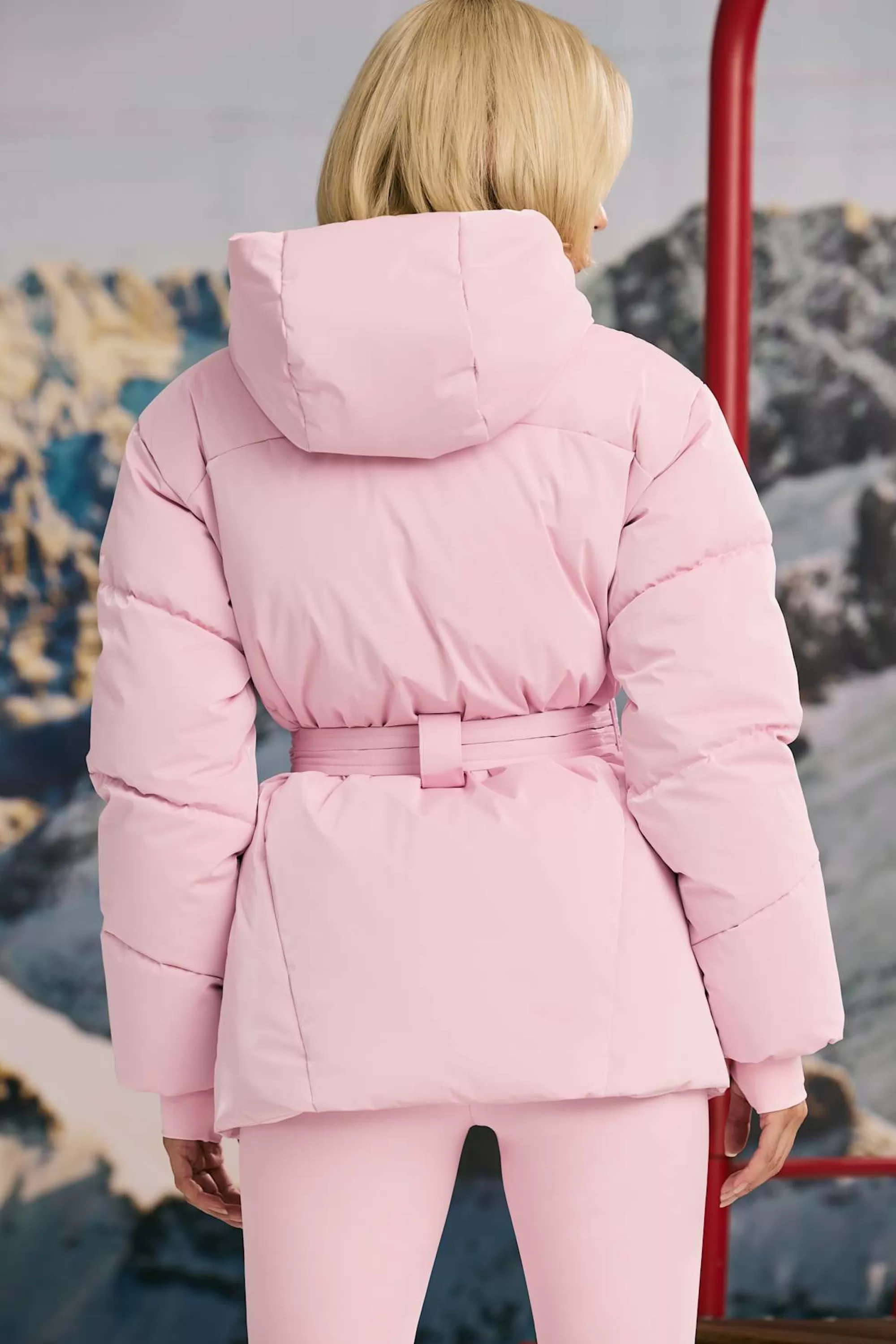 Oh Polly Oversized Quilted Hooded Ski Jacket in Pastel Pink PastelPink Hot