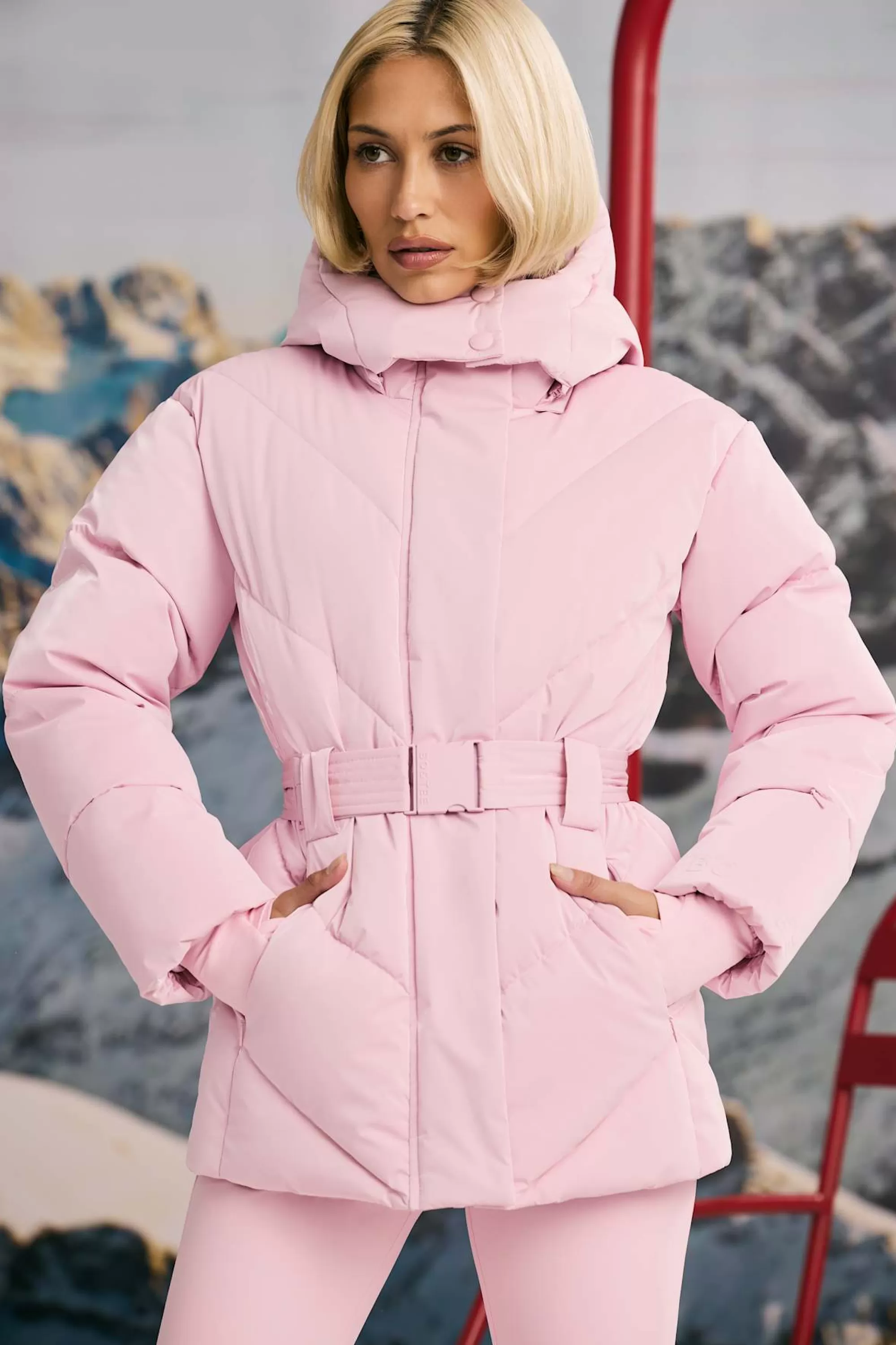 Oh Polly Oversized Quilted Hooded Ski Jacket in Pastel Pink PastelPink Hot
