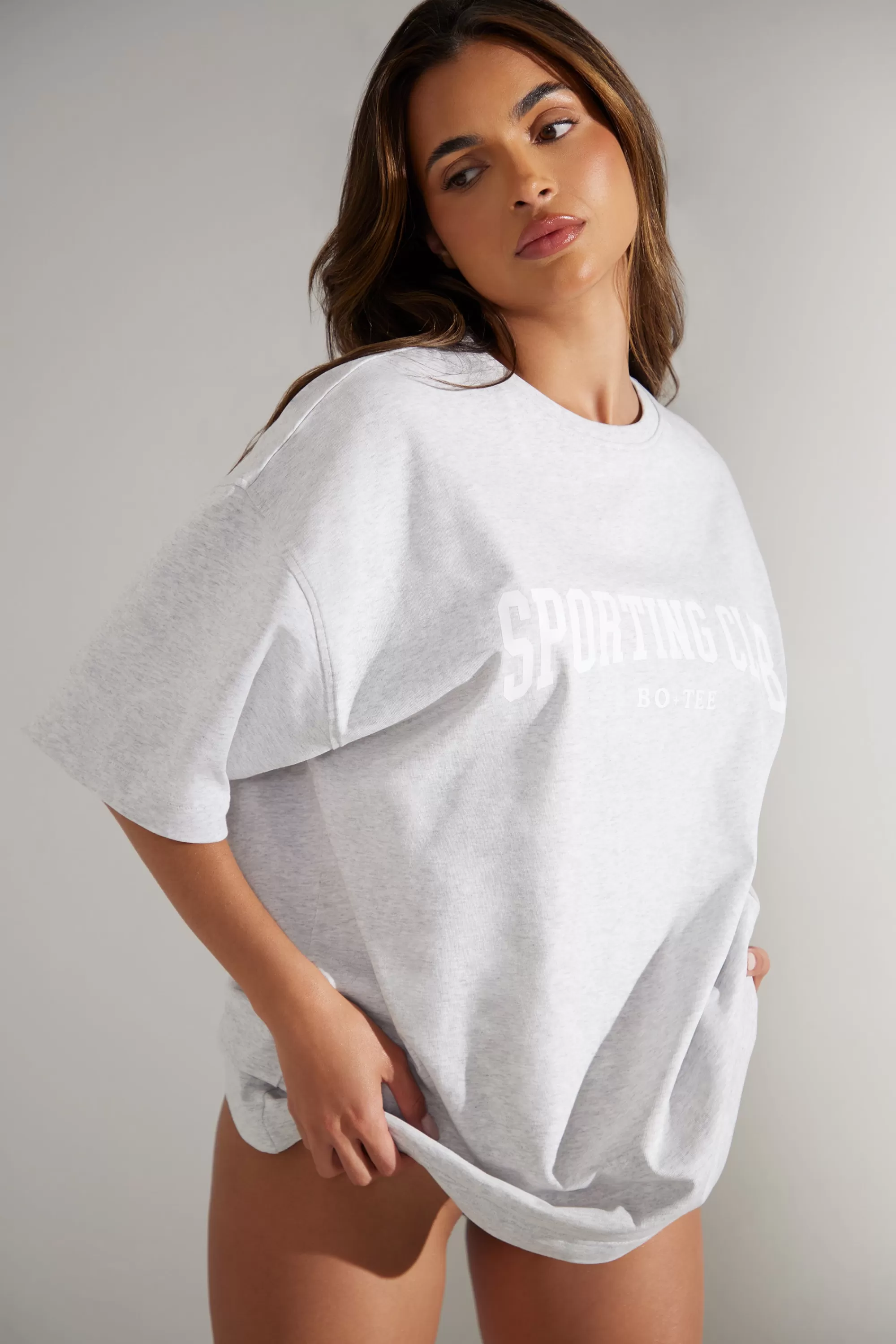 Oh Polly Oversized Short Sleeve T-Shirt in Heather Grey HeatherGrey Clearance