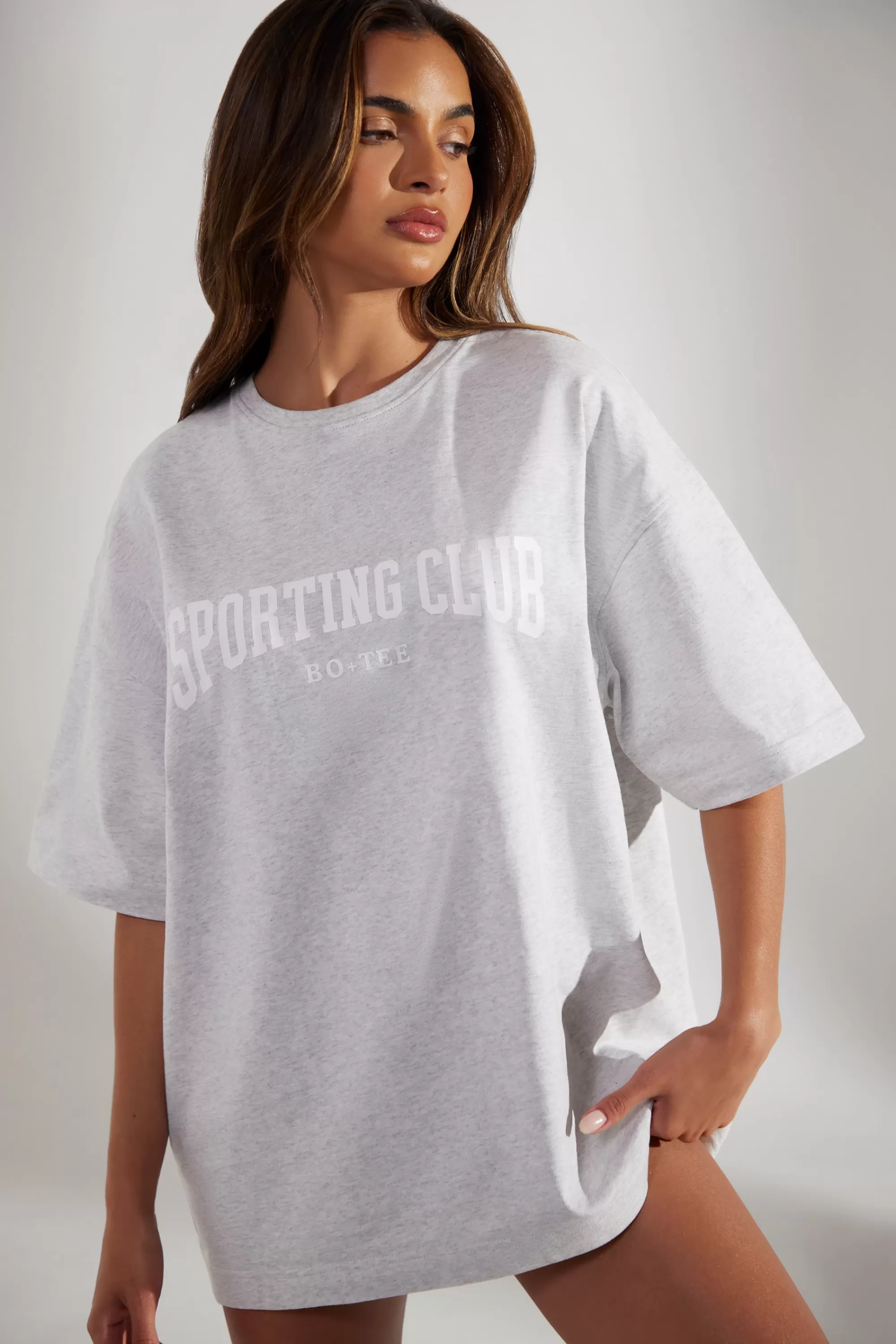 Oh Polly Oversized Short Sleeve T-Shirt in Heather Grey HeatherGrey Clearance