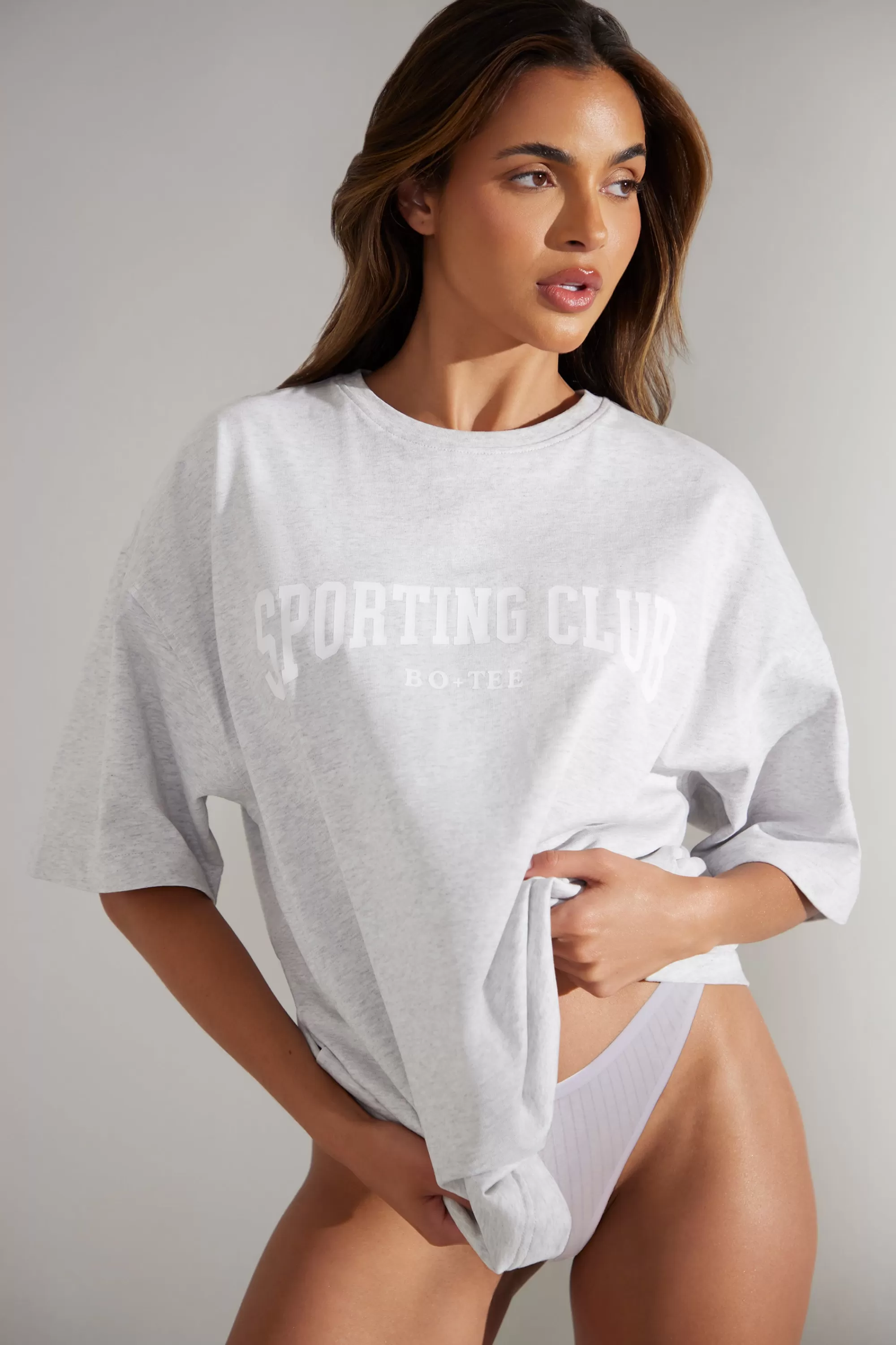 Oh Polly Oversized Short Sleeve T-Shirt in Heather Grey HeatherGrey Clearance