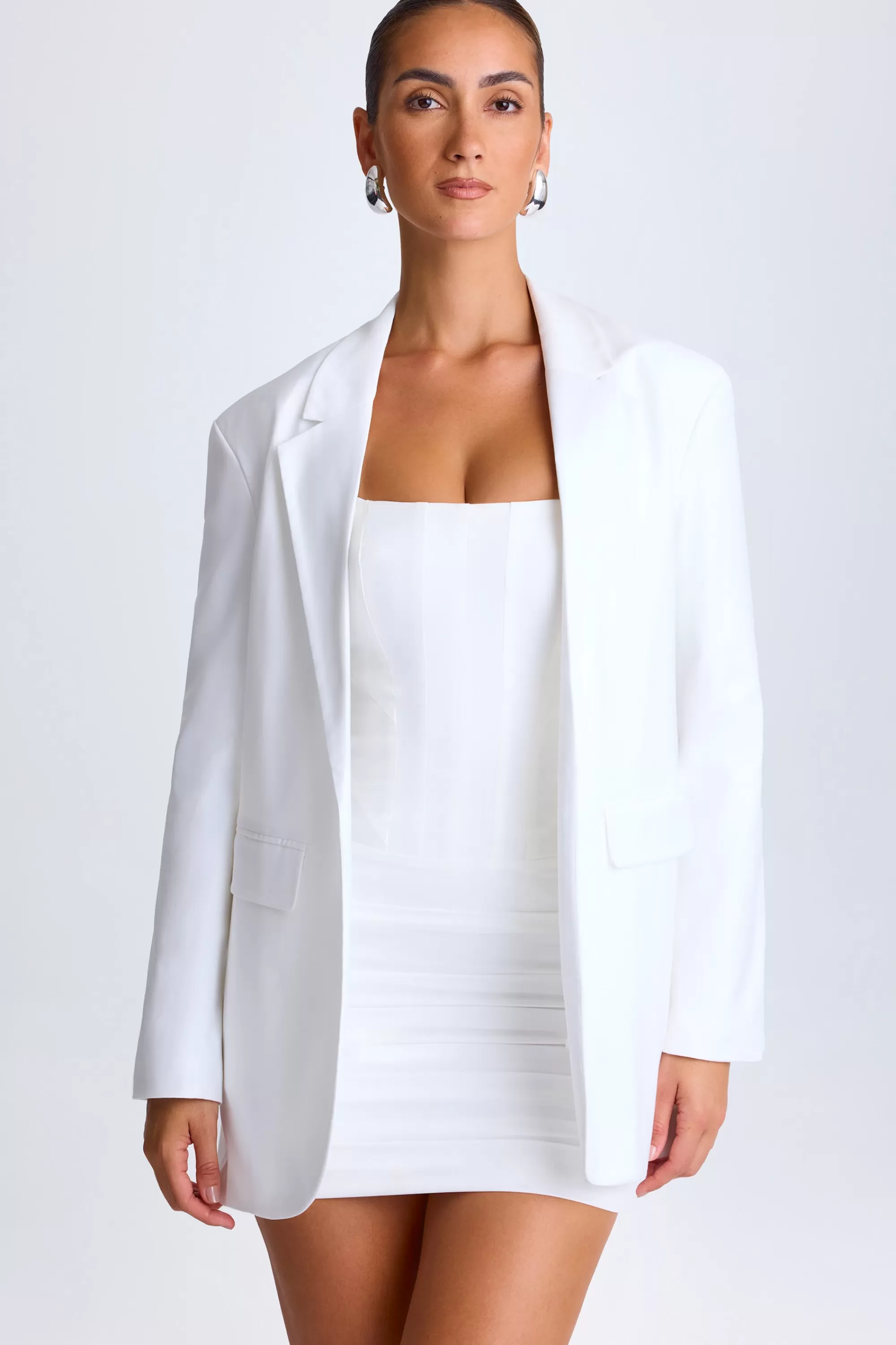 Oh Polly Oversized Single-Breasted Blazer in White New