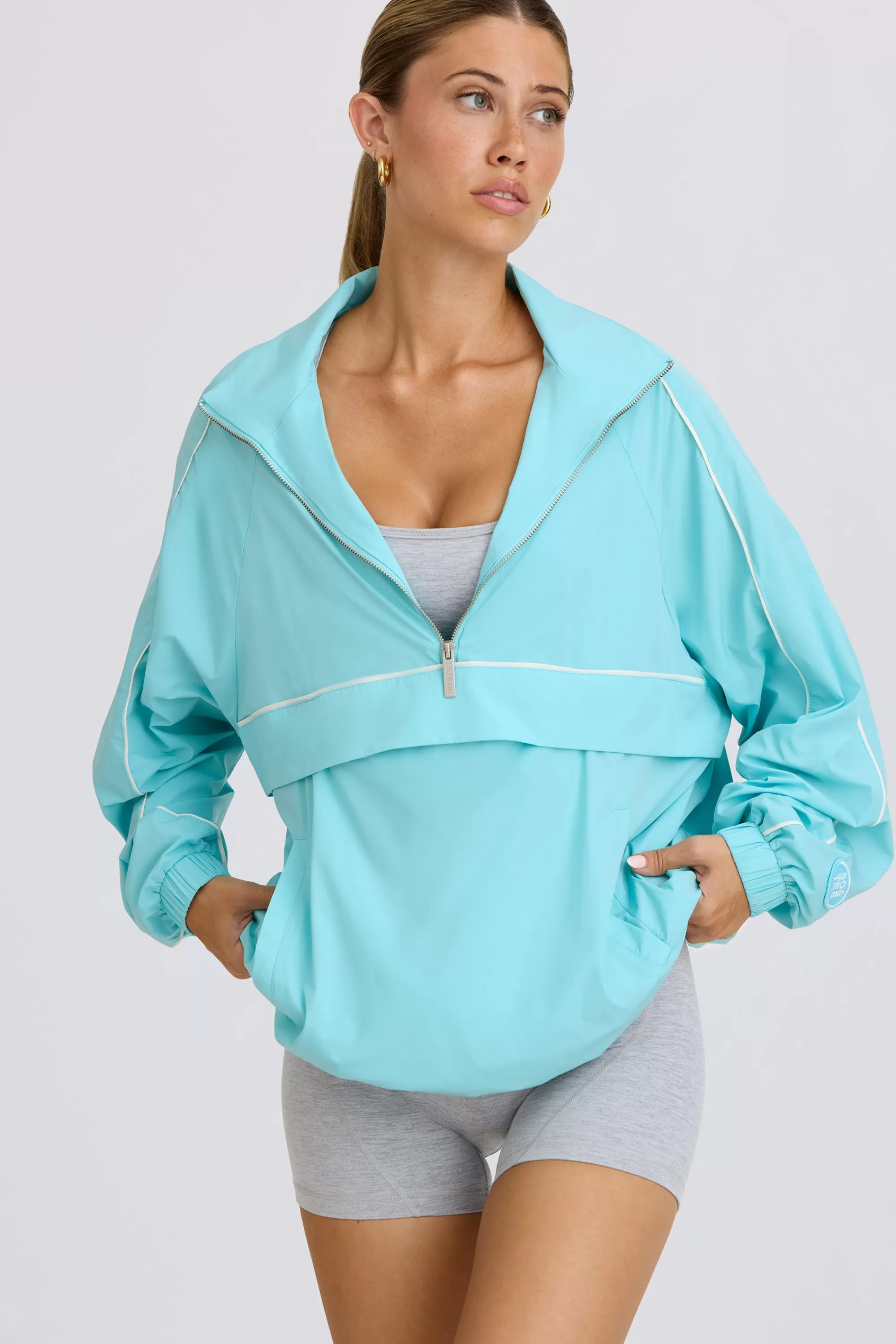 Oh Polly Oversized Track Jacket in Aqua Discount