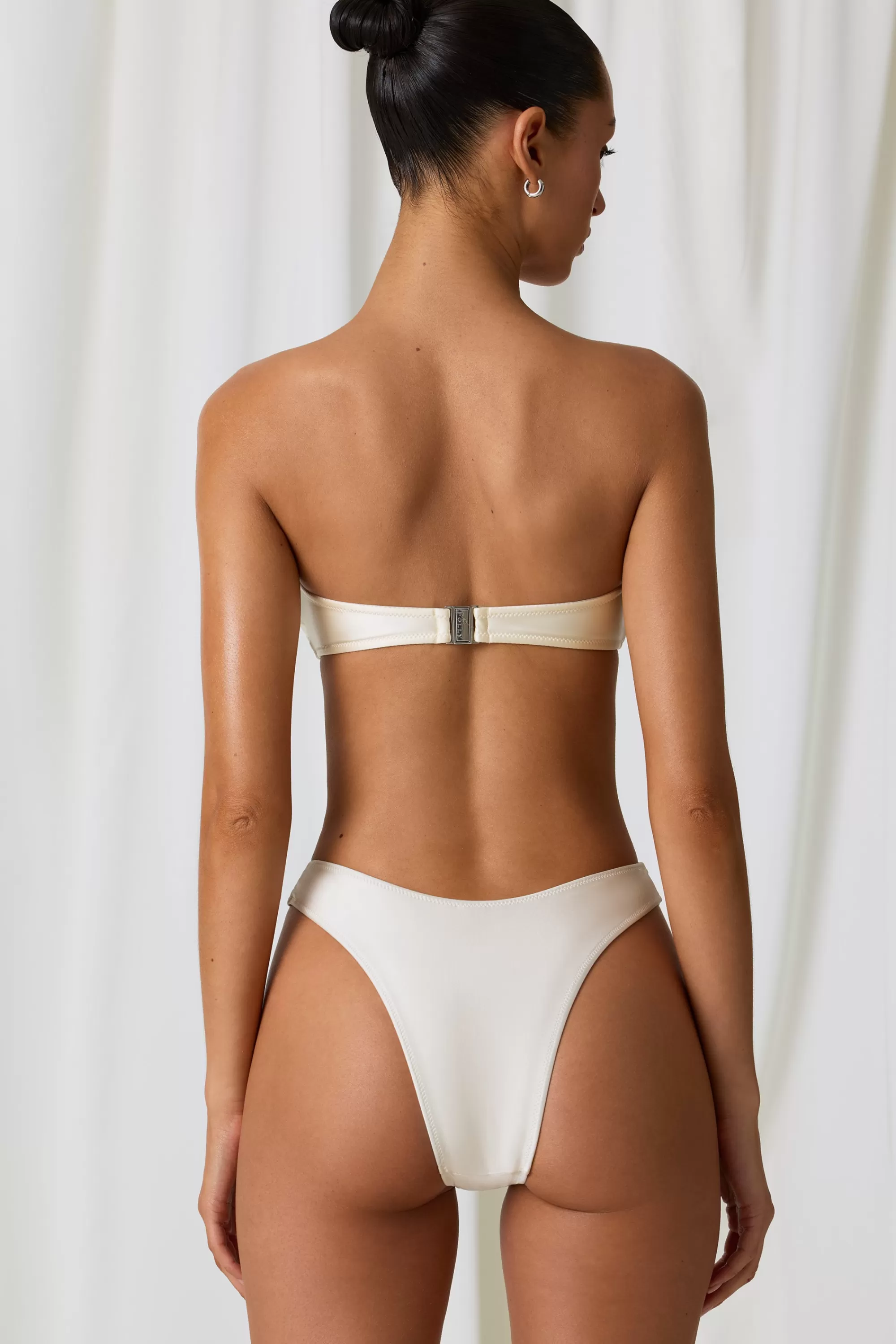 Oh Polly Pearl-Detail Bandeau Bikini Top in Pearl White PearlWhite Flash Sale