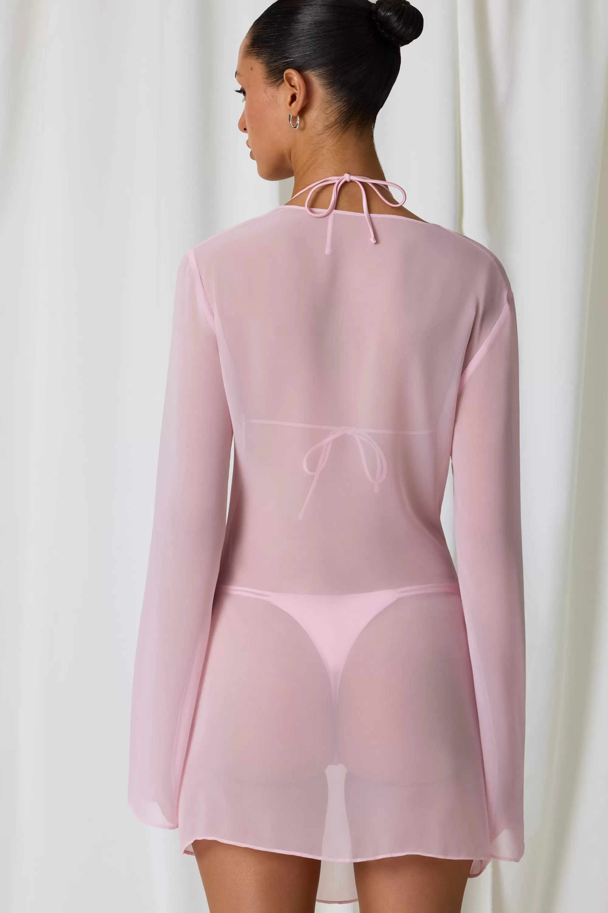 Oh Polly Pearl-Detail Cowl-Neck Micro Mini Dress in Soft Pink SoftPink Best Sale