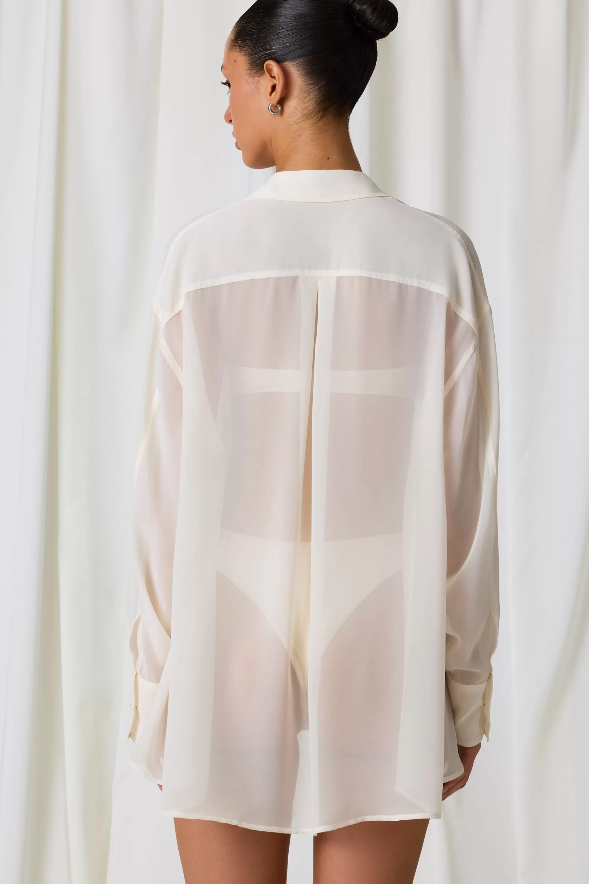 Oh Polly Pearl-Detail Oversized Shirt in Pearl White PearlWhite Flash Sale