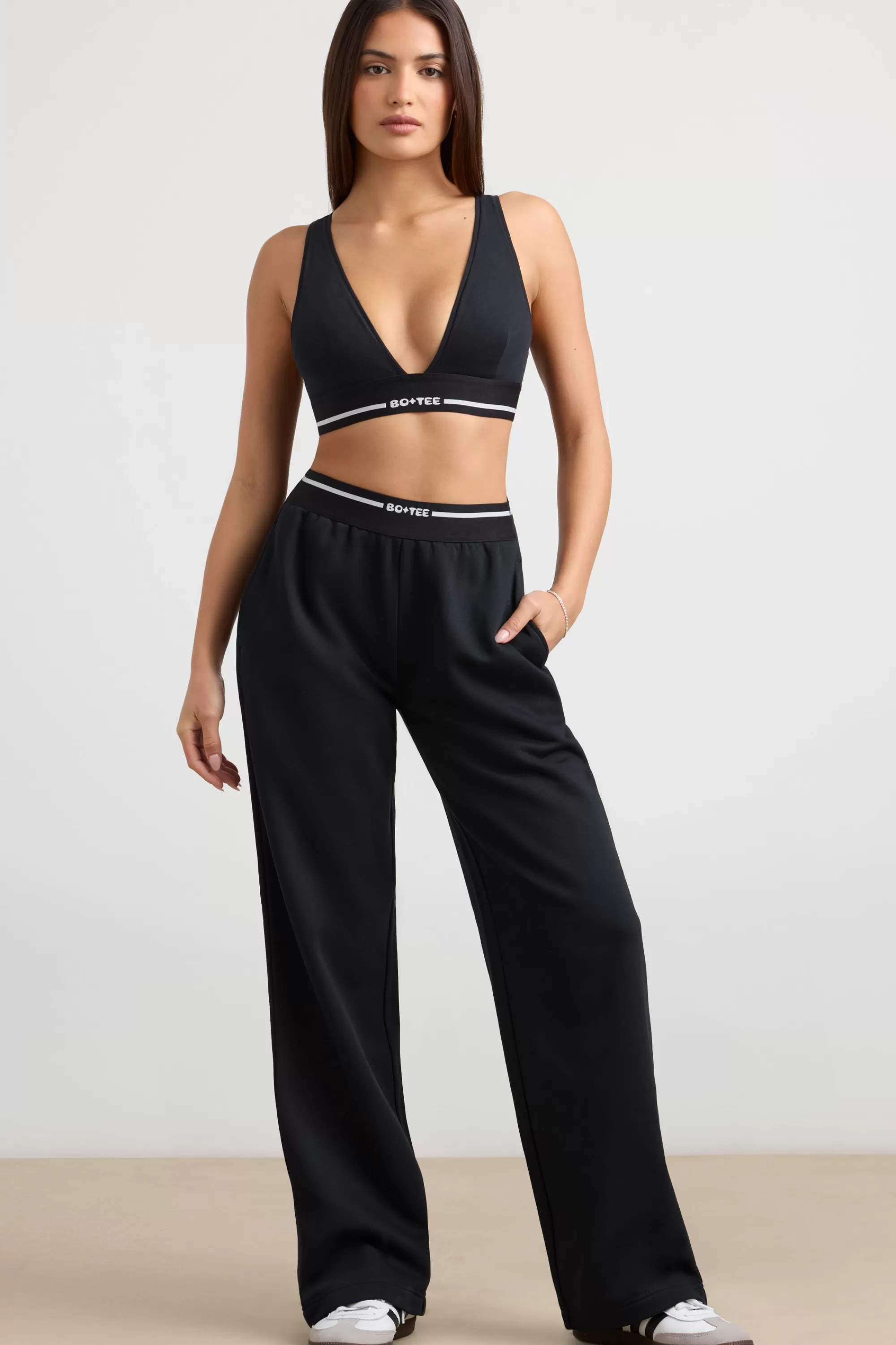 Oh Polly Petite High-Waist Straight-Leg Joggers in Black Flash Sale