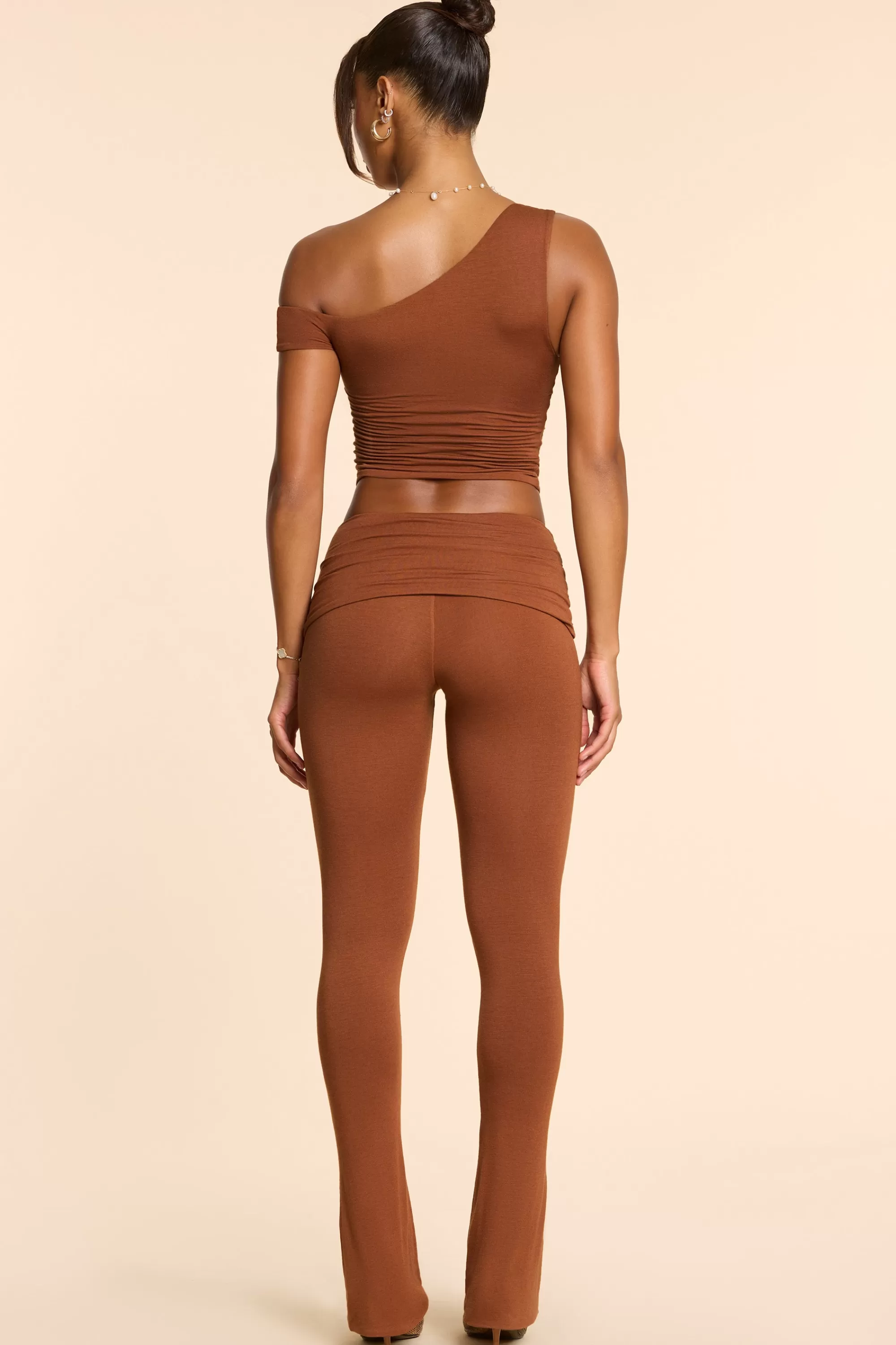 Oh Polly Petite Mid Rise Modal Cashmere Blend Trousers in Chestnut Brown ChestnutBrown Clearance