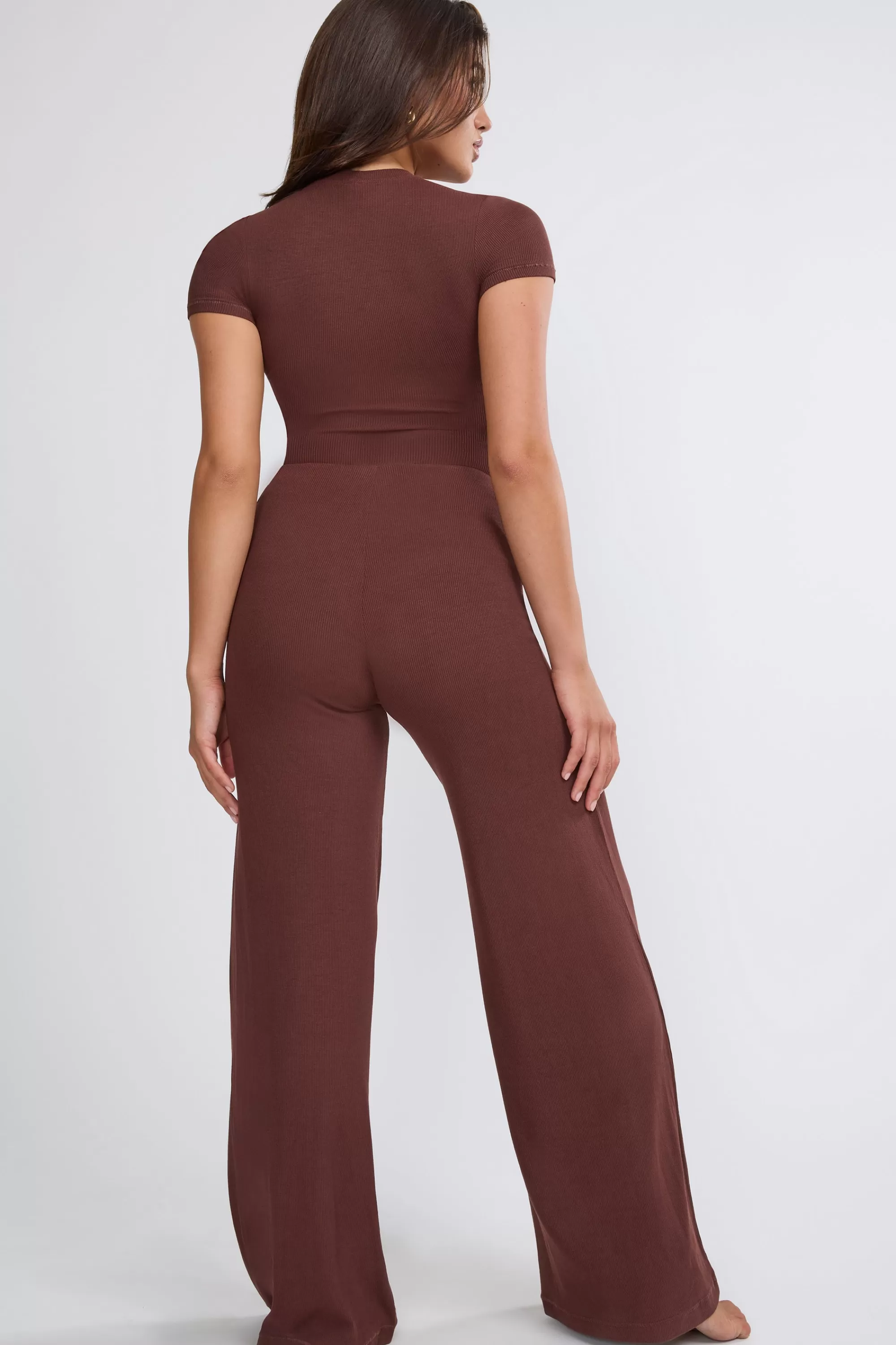 Oh Polly Petite Mid Rise Wide Leg Trouser in Chocolate Best Sale