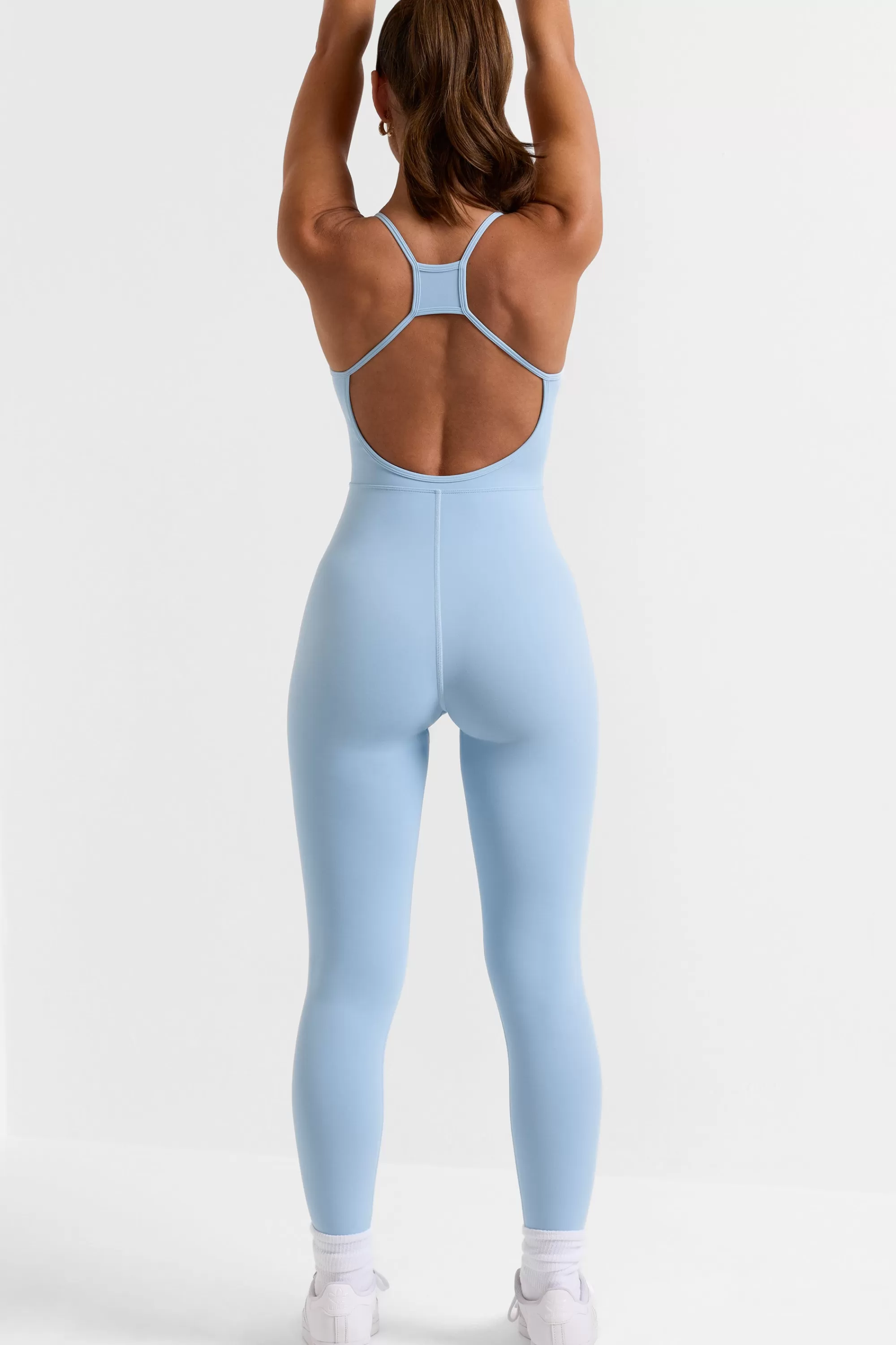 Oh Polly Petite Open Back Full Length Unitard in Ice Blue IceBlue Clearance