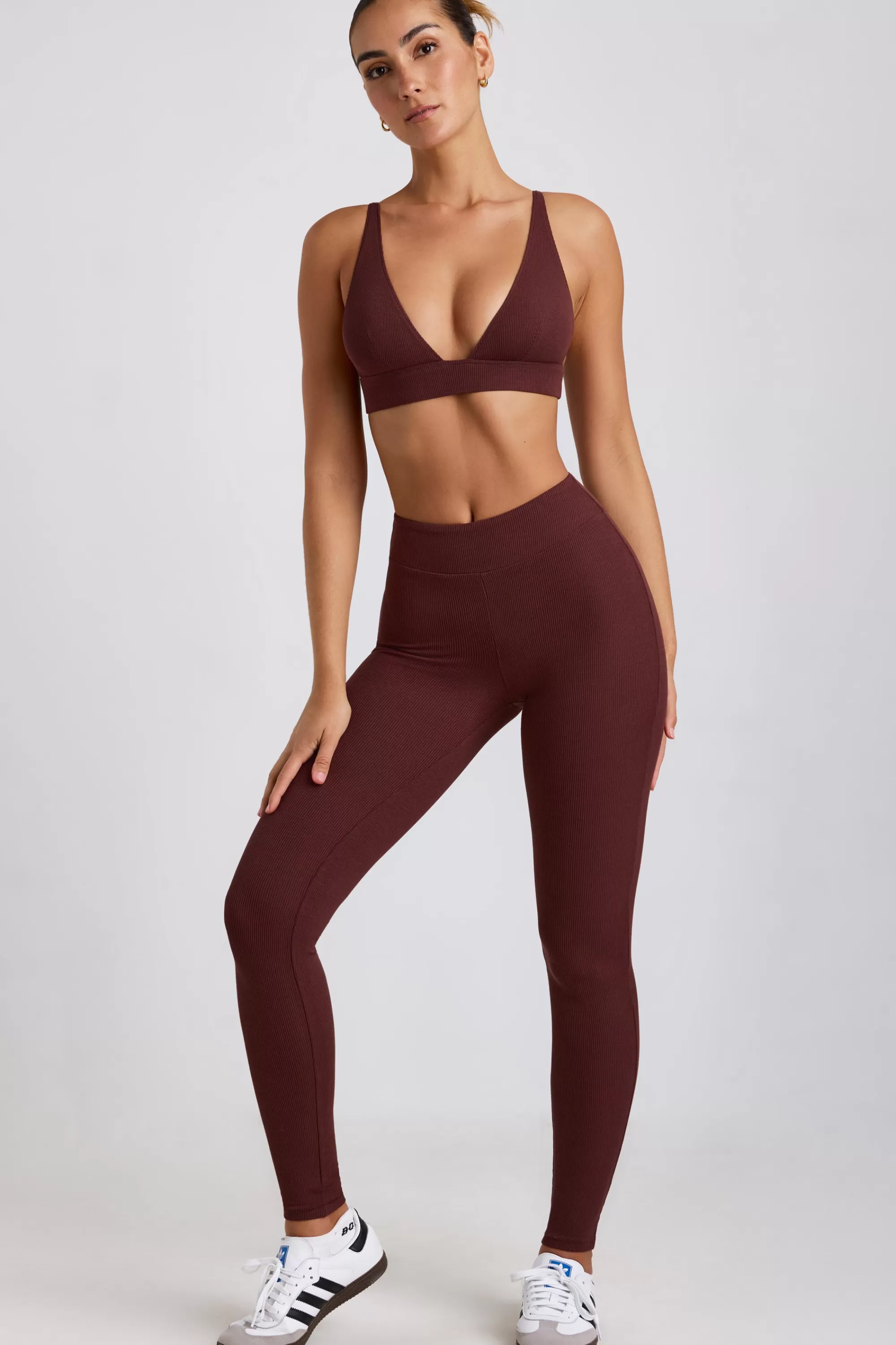 Oh Polly Petite Ribbed Modal High Waist Leggings in Espresso Store