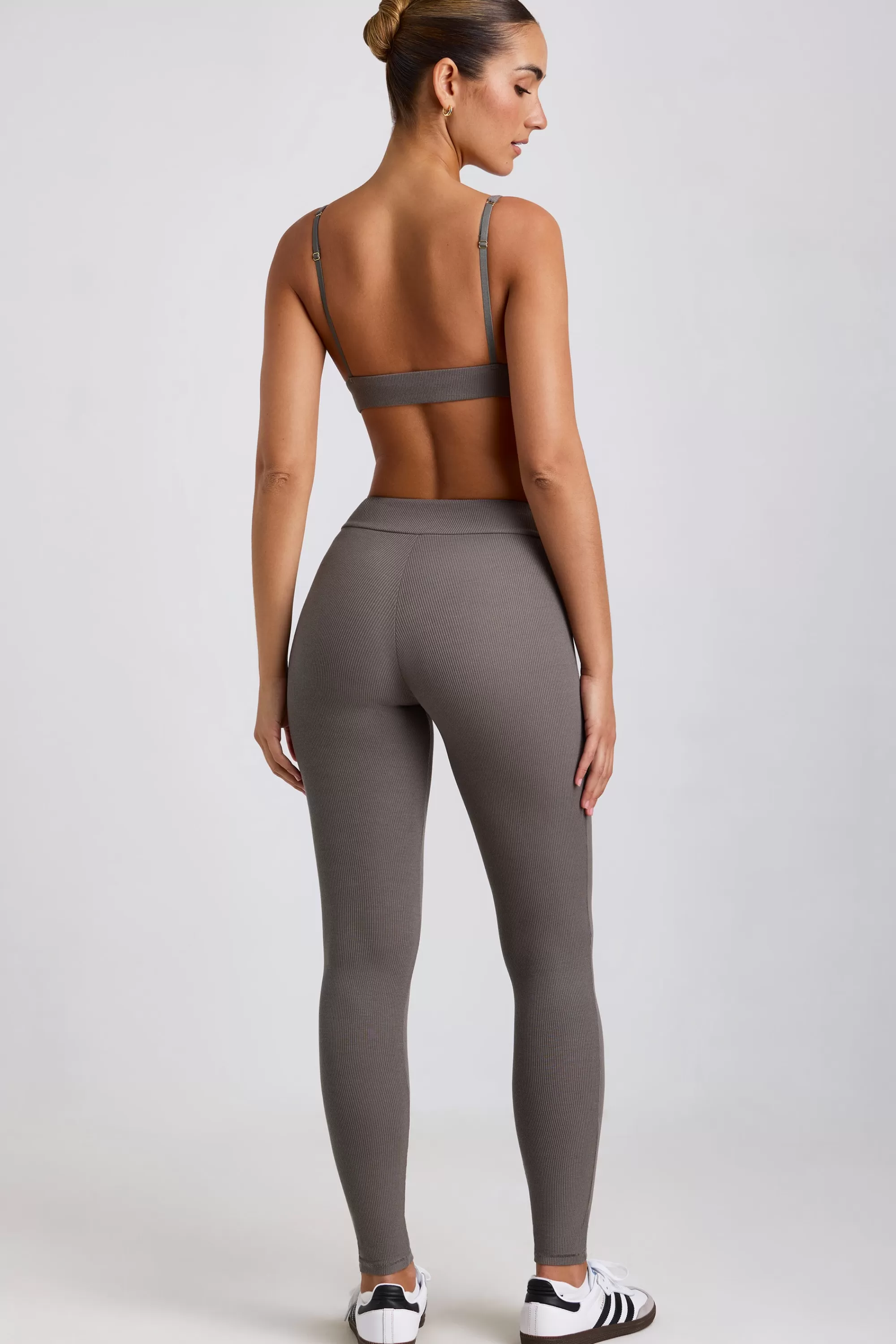 Oh Polly Petite Ribbed Modal High Waist Leggings in Grey Online