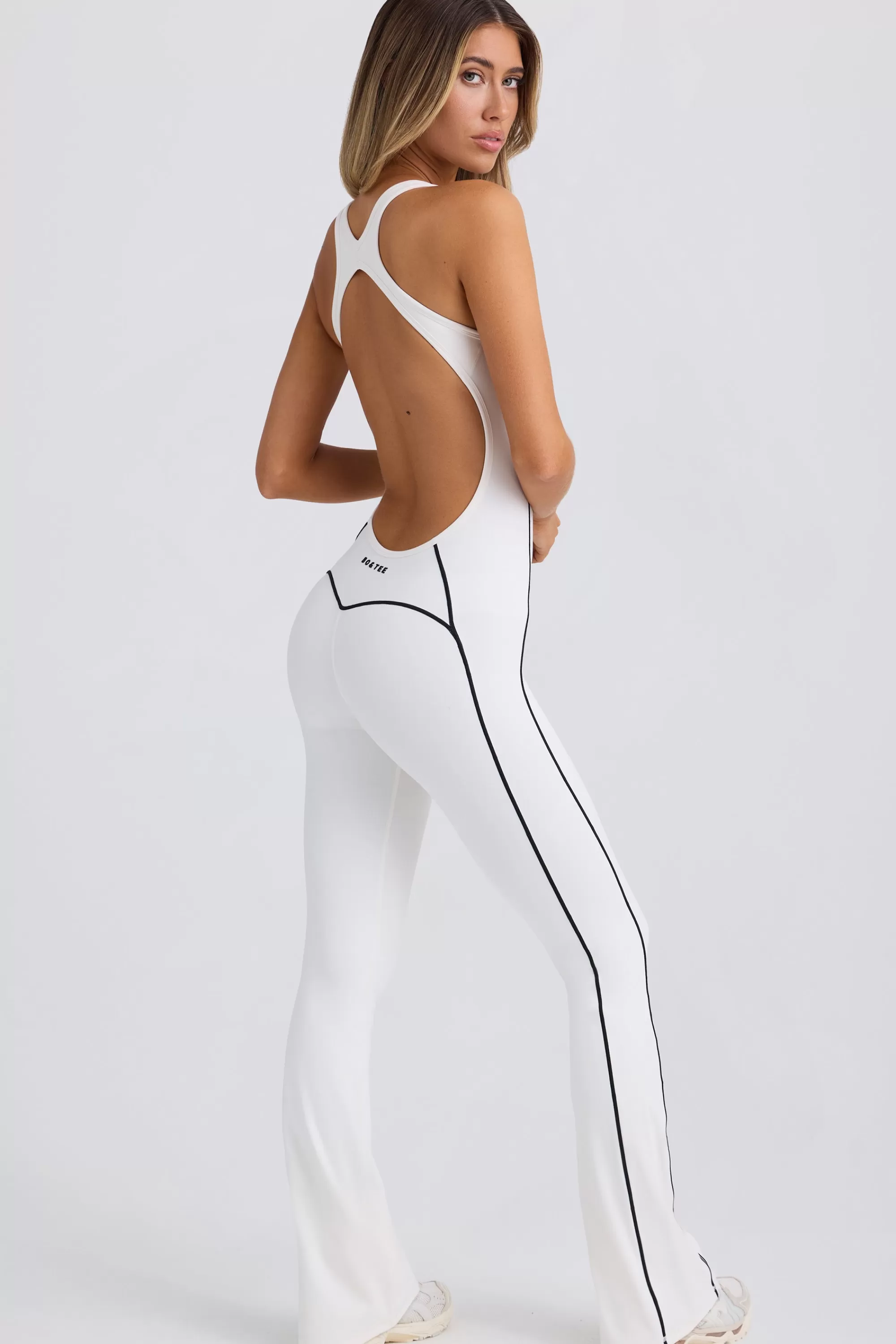 Oh Polly Petite Soft Active Open-Back Jumpsuit in White Cheap