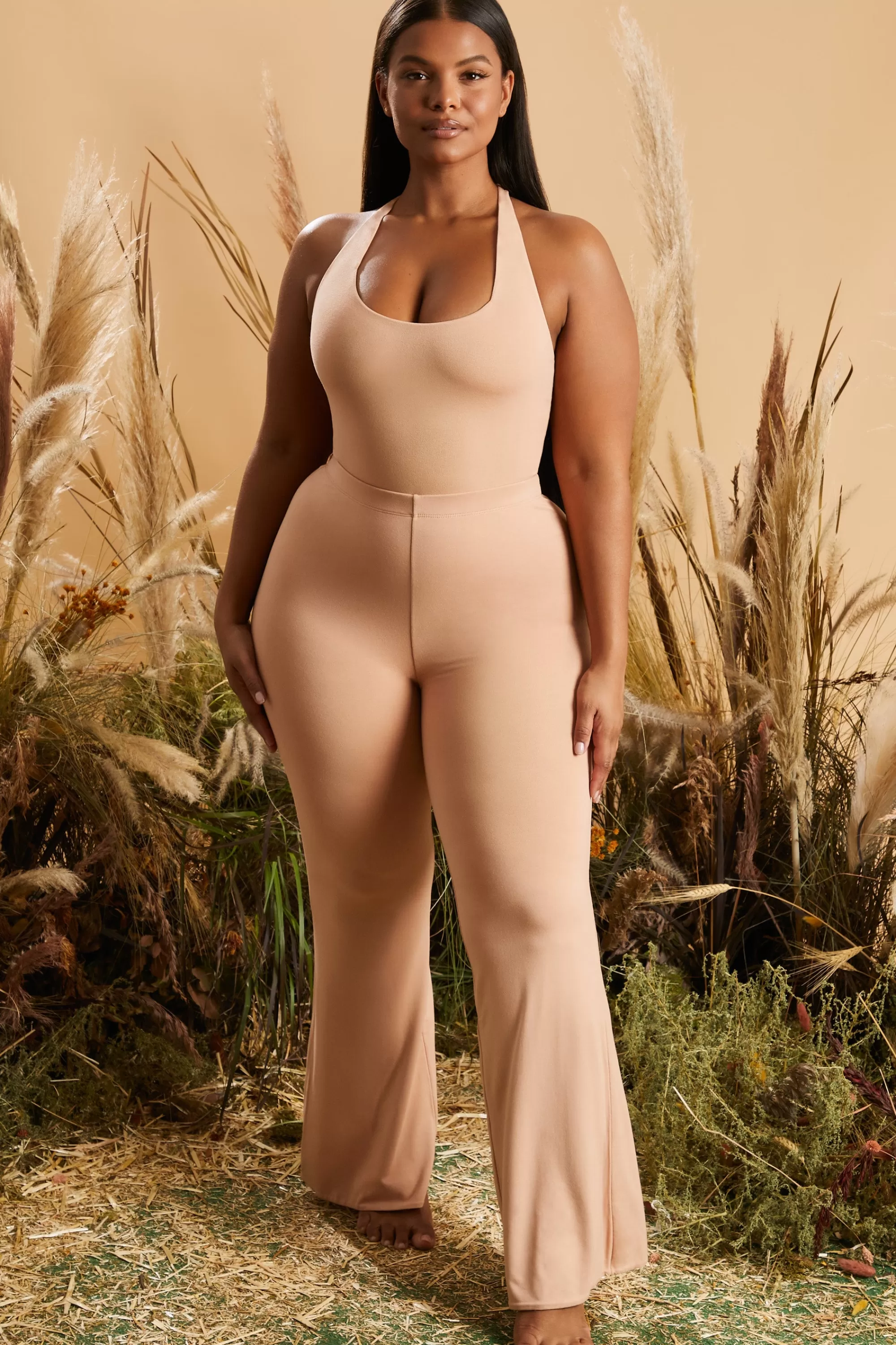 Oh Polly Petite Split Hem Leggings in Tan Store