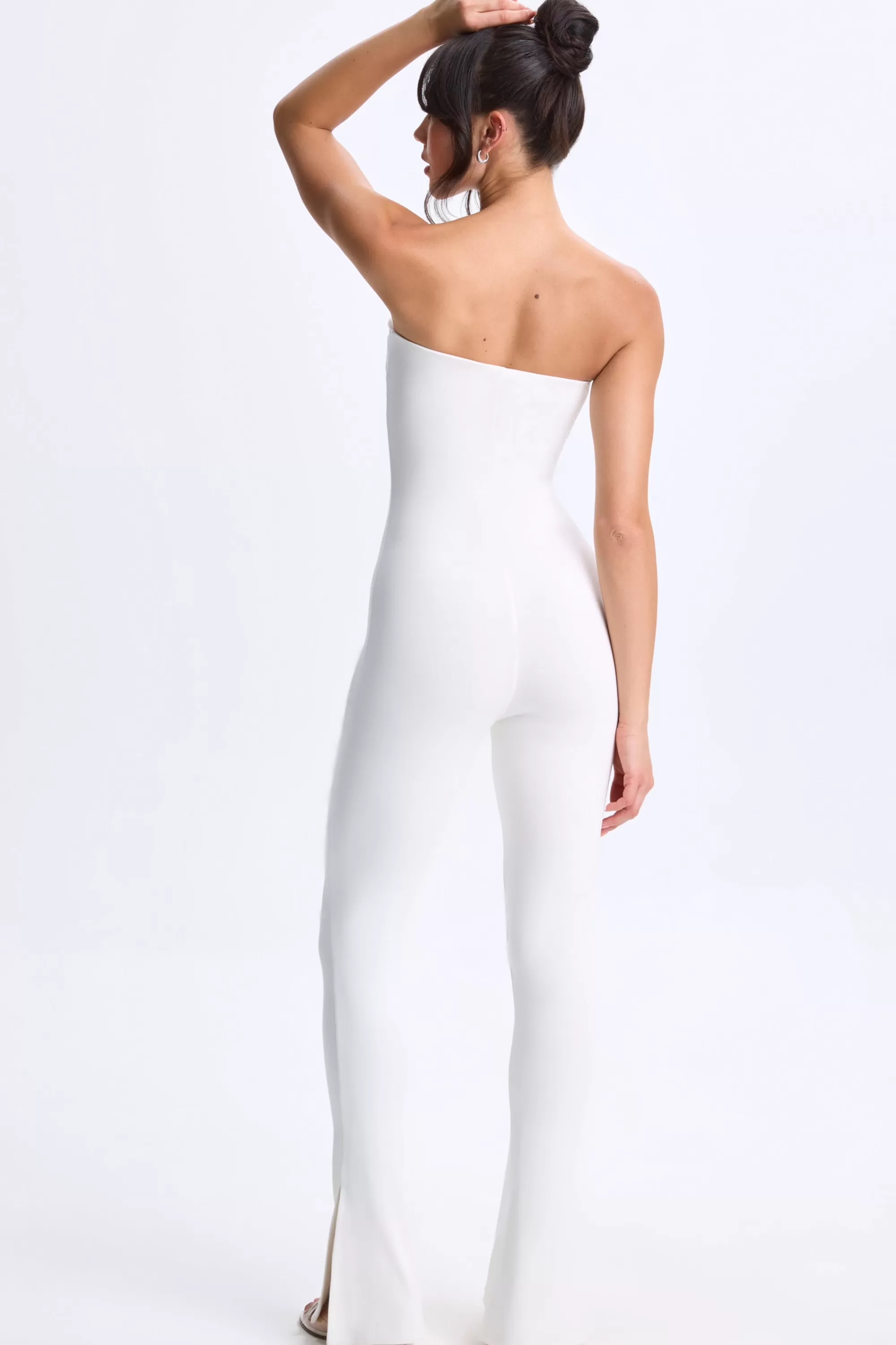 Oh Polly Petite Twist-Front Split Hem Flared Jumpsuit in White Cheap