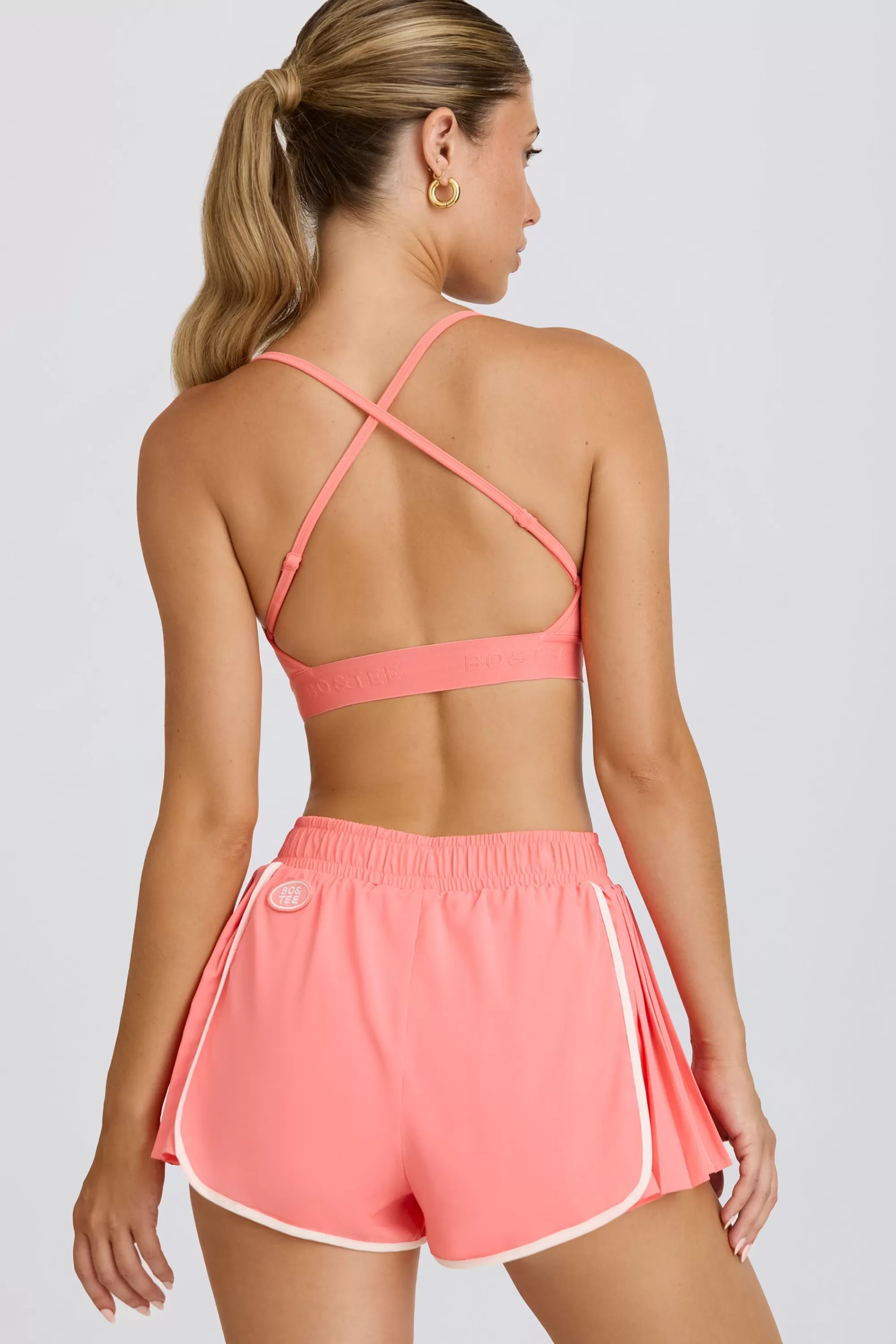 Oh Polly Pleated Mini Shorts in Coral Outlet