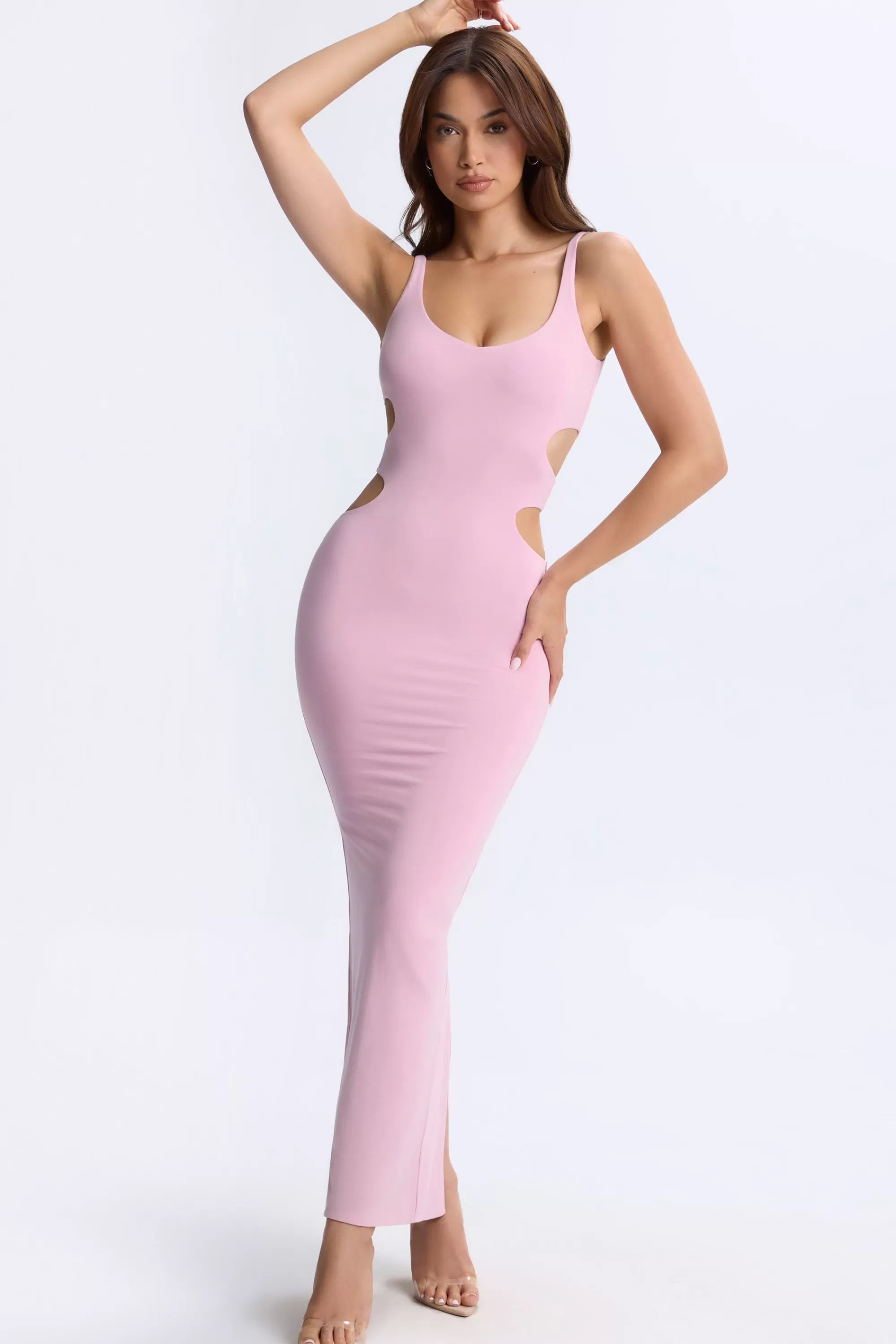 Oh Polly Plunge Cut-Out Maxi Dress in Blush Pink BlushPink Flash Sale