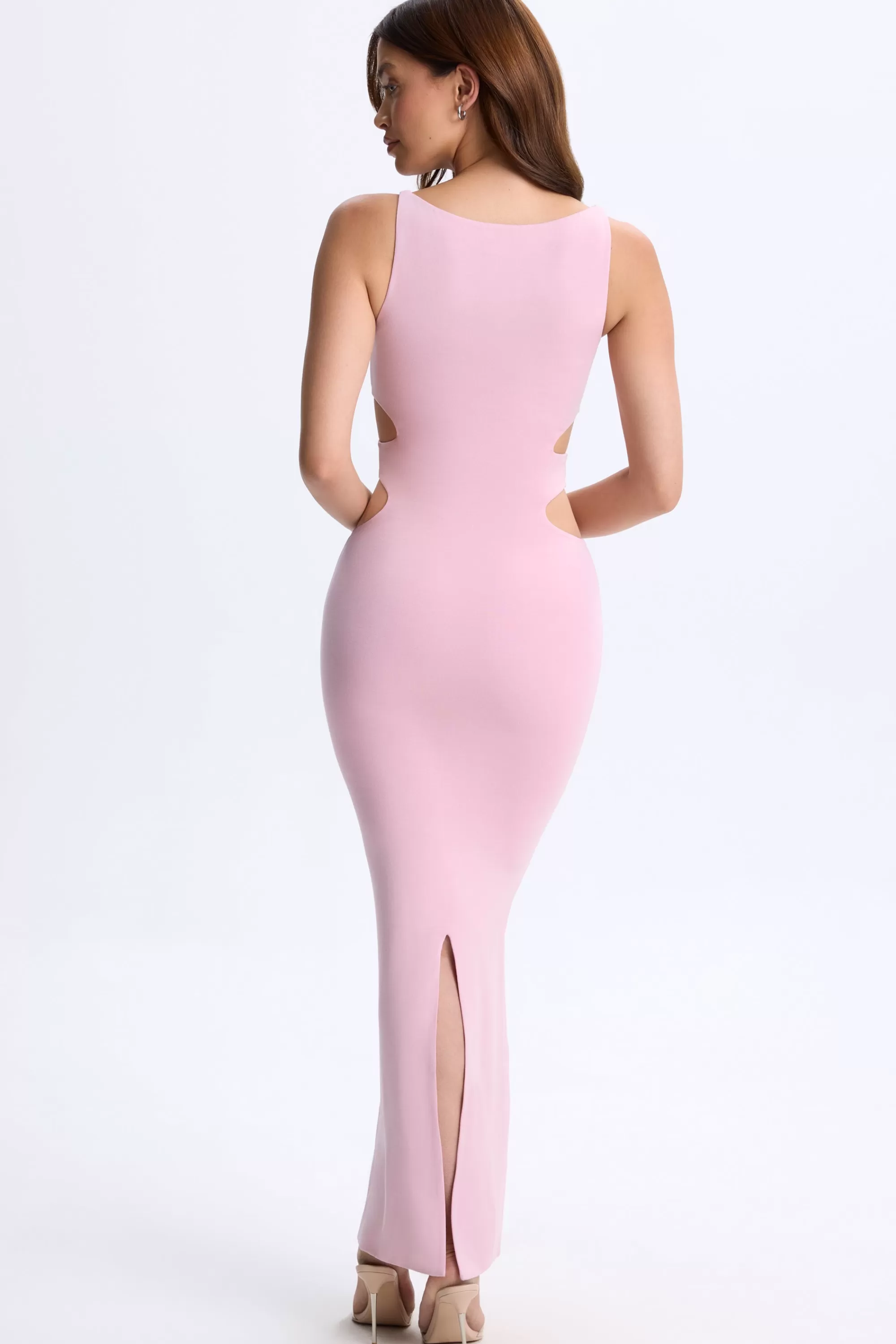 Oh Polly Plunge Cut-Out Maxi Dress in Blush Pink BlushPink Flash Sale