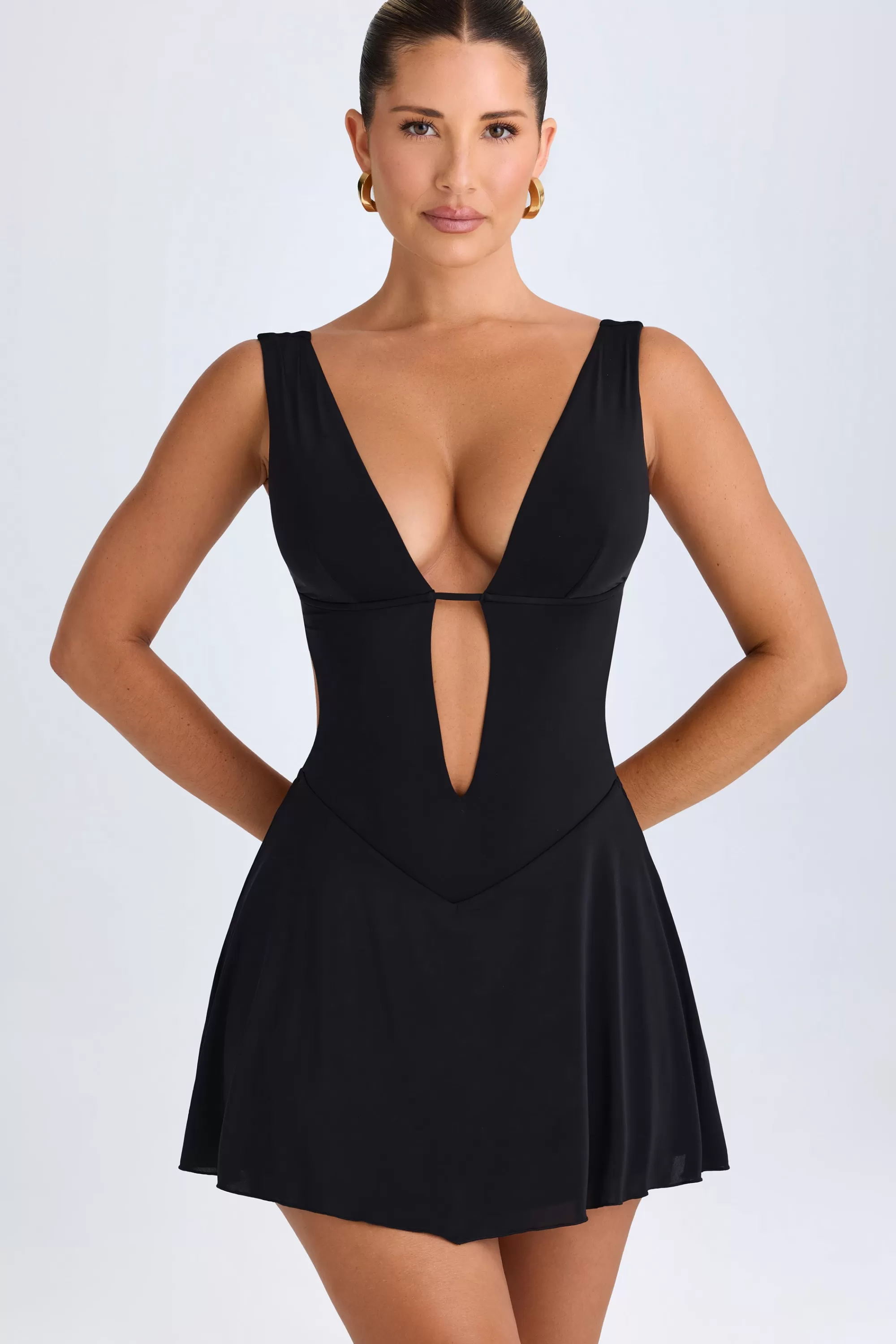 Oh Polly Plunge Cut-Out Mini Dress in Black Cheap