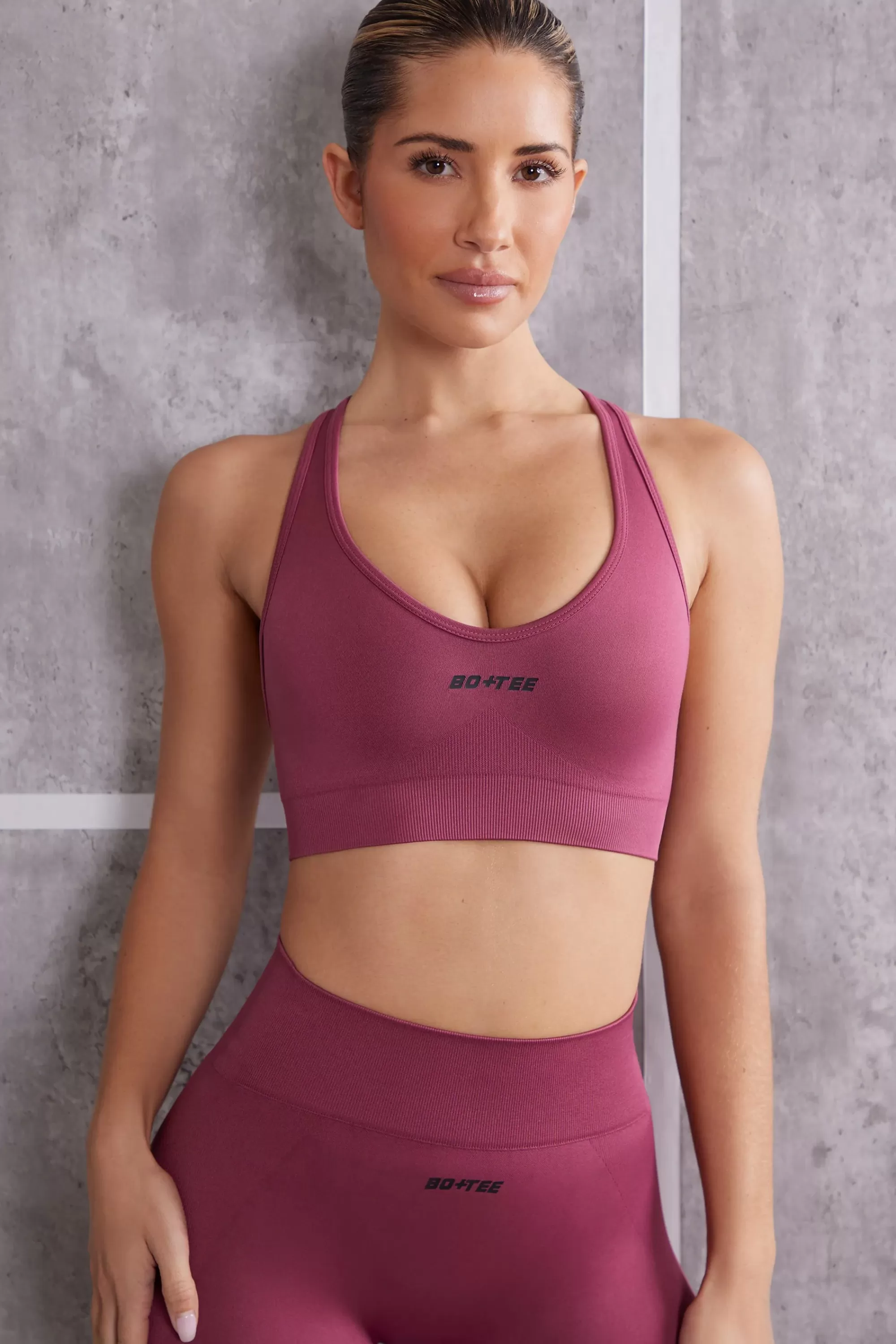 Oh Polly Plunge Neck Sports Bra in Dark Rose DarkRose Fashion