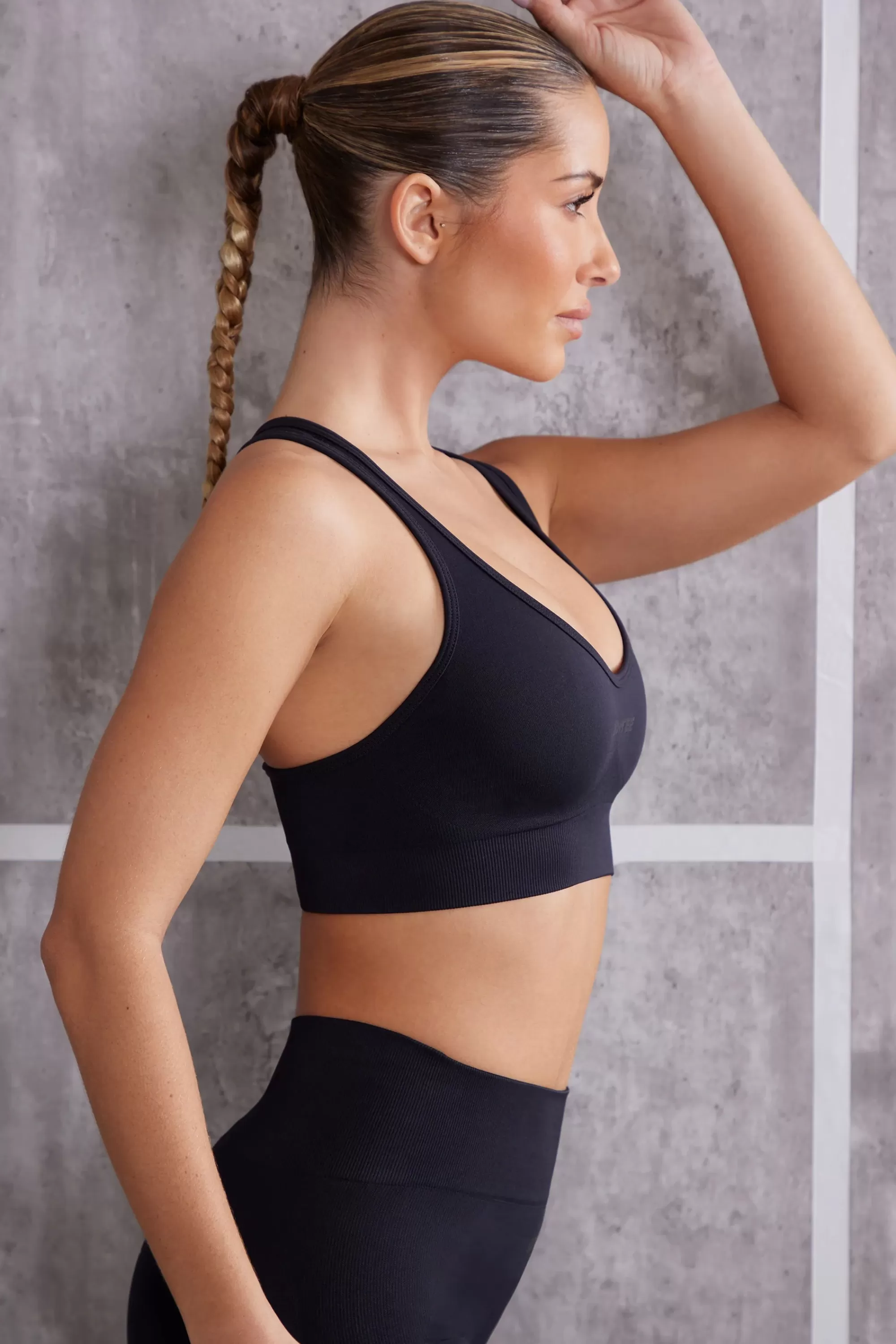 Oh Polly Plunge Neck Sports Bra in Jet Black JetBlack Hot