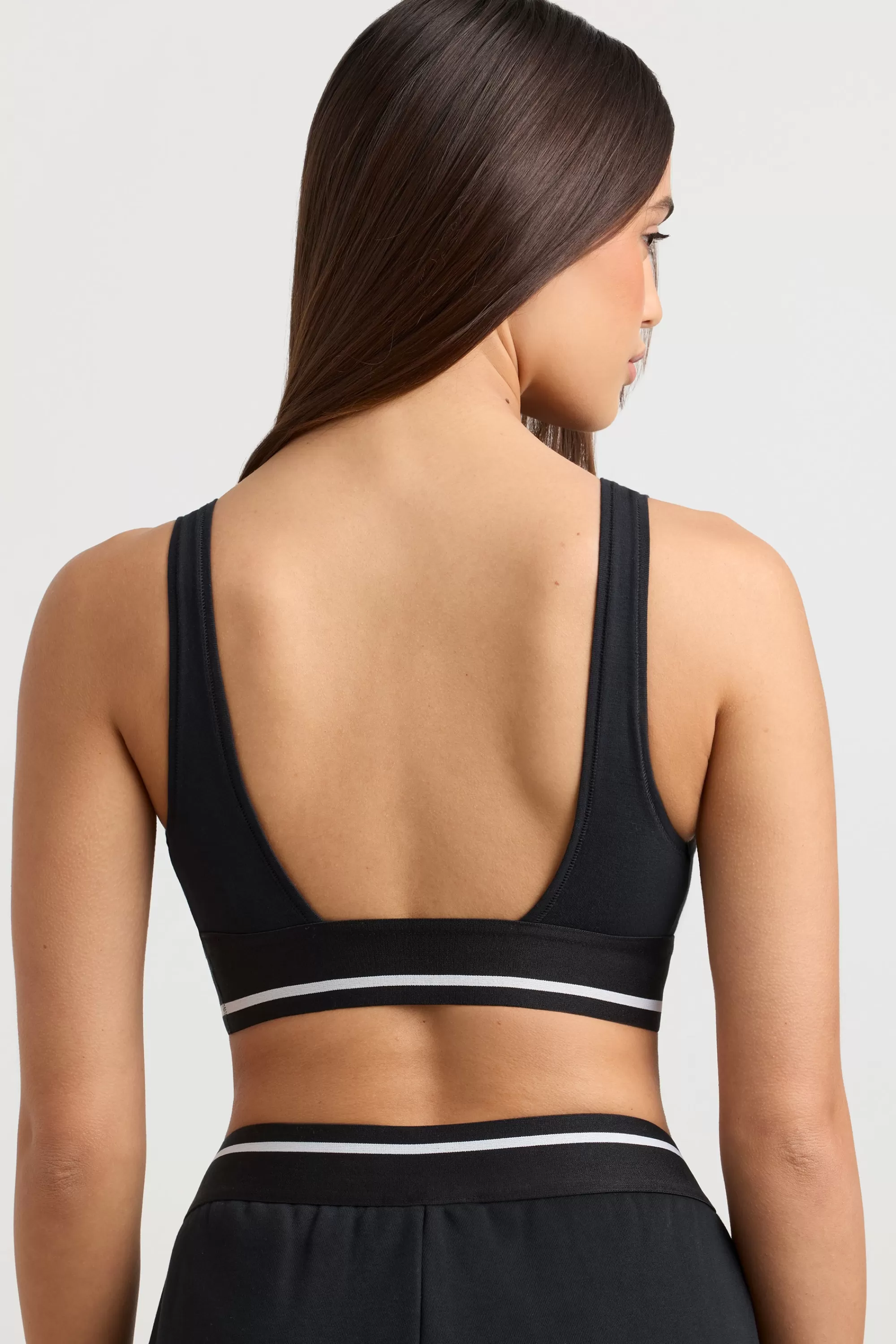 Oh Polly Plunge-Neck Crop Top in Black Fashion