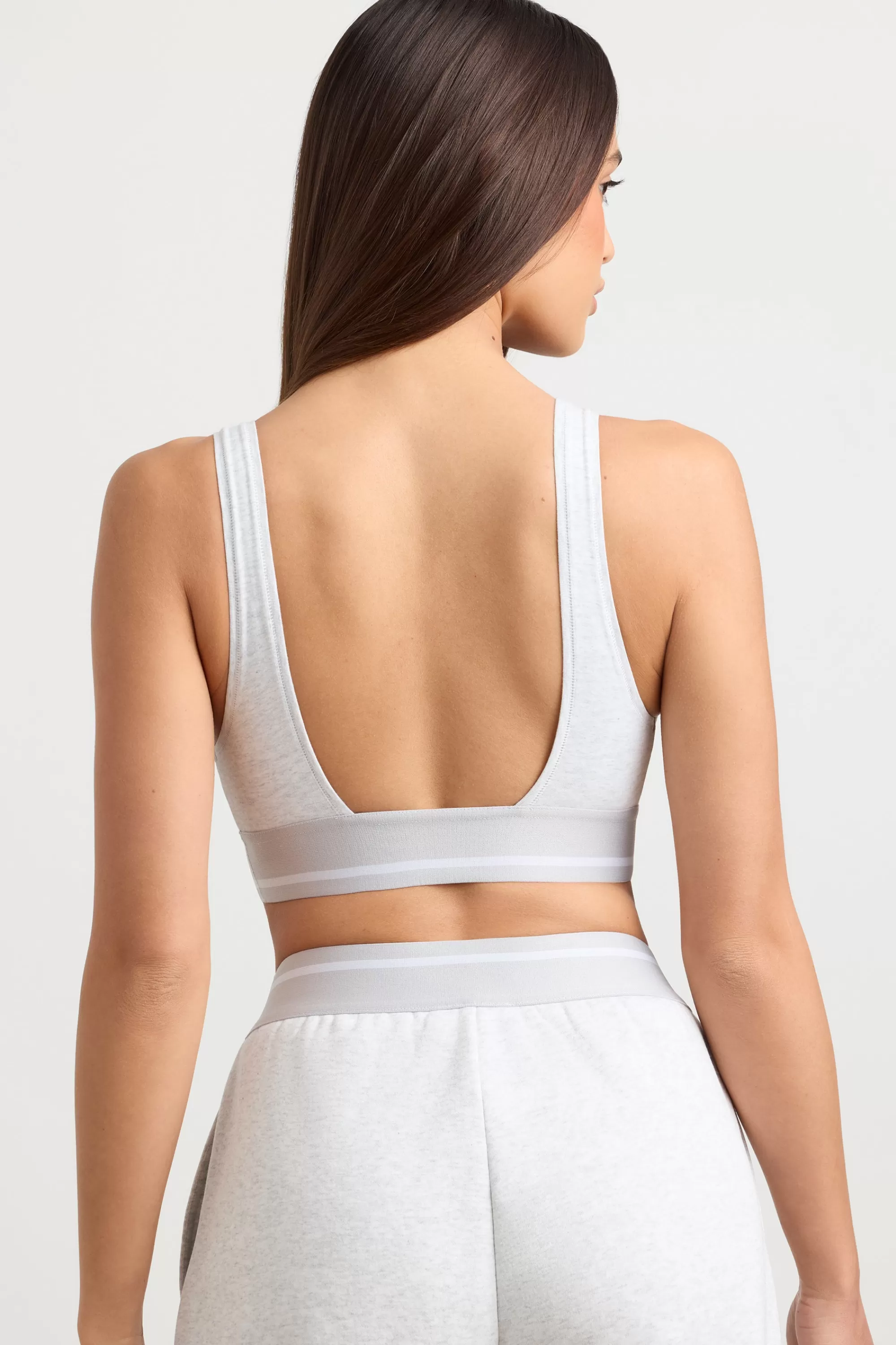 Oh Polly Plunge-Neck Crop Top in Grey Marl GreyMarl Flash Sale