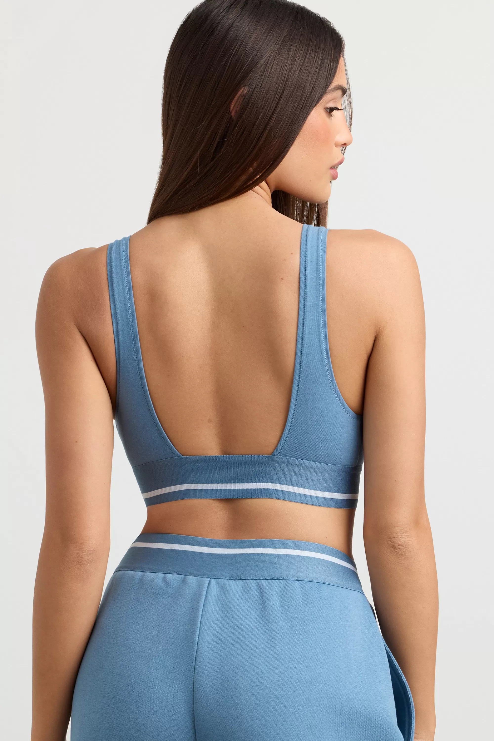 Oh Polly Plunge-Neck Crop Top in Steel Blue SteelBlue Best Sale