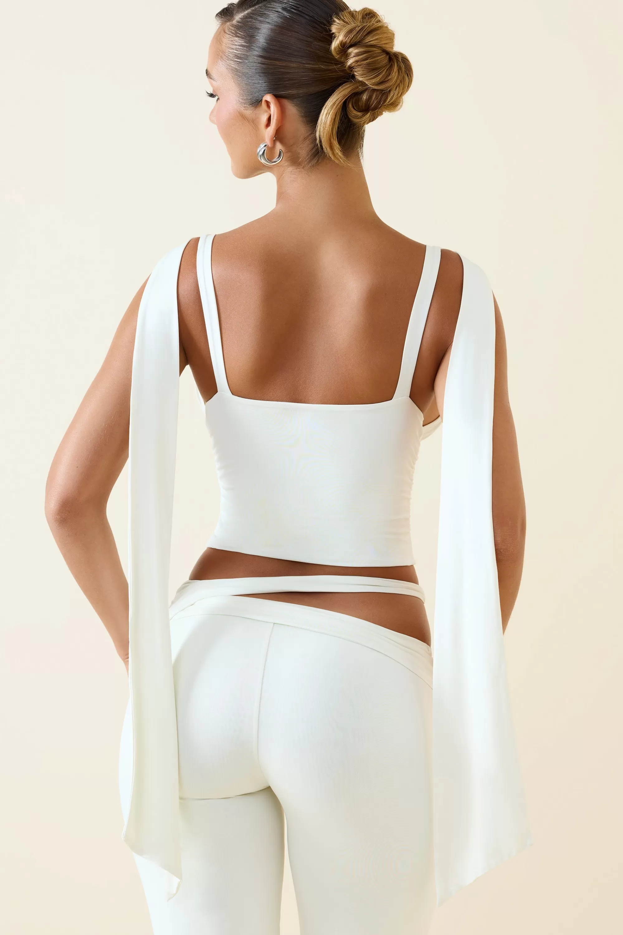 Oh Polly Plunge-Neck Draped Top in Vanilla Shop