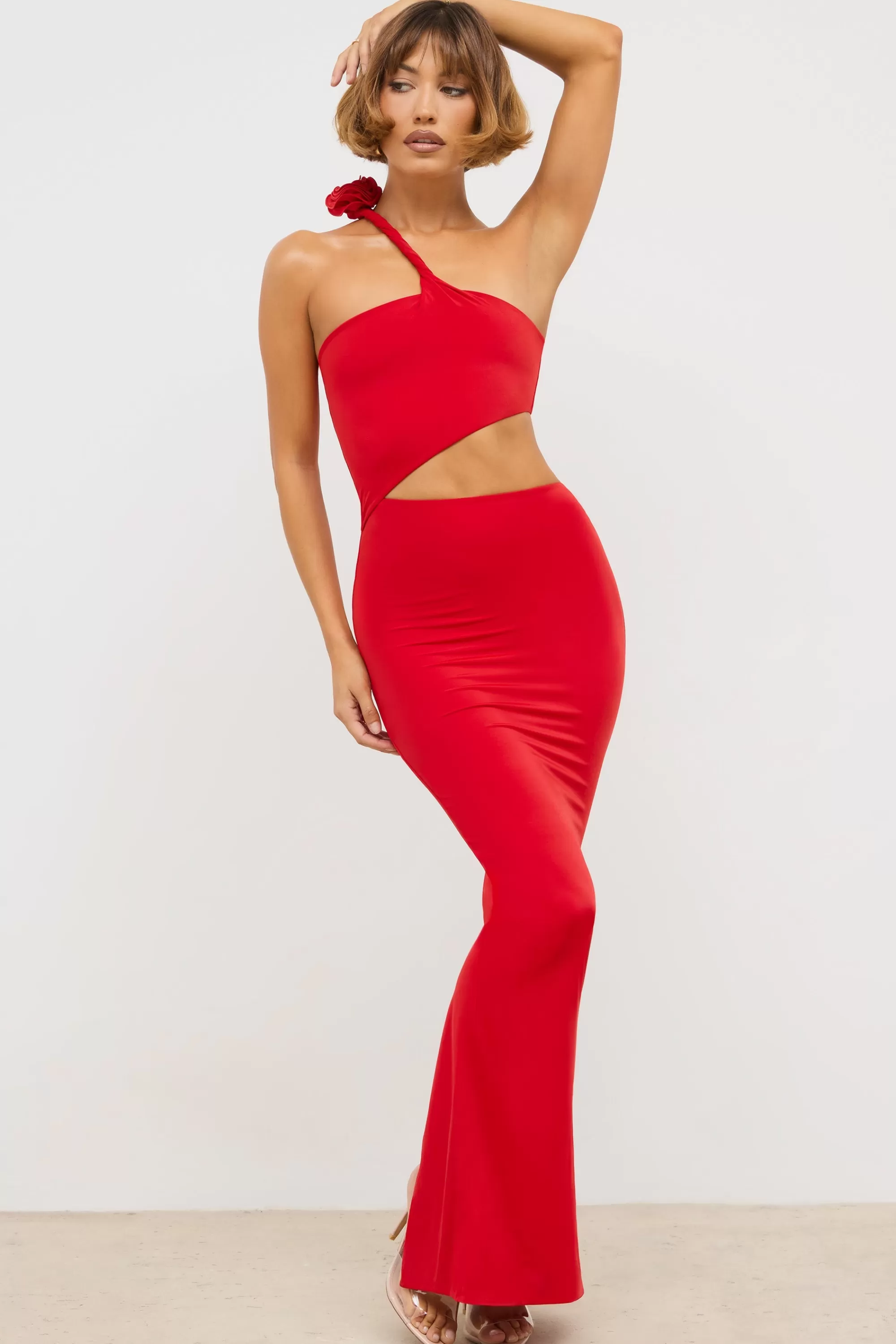 Oh Polly Premium Jersey Asymmetric Cut Out Maxi Dress in Scarlet Red ScarletRed Online