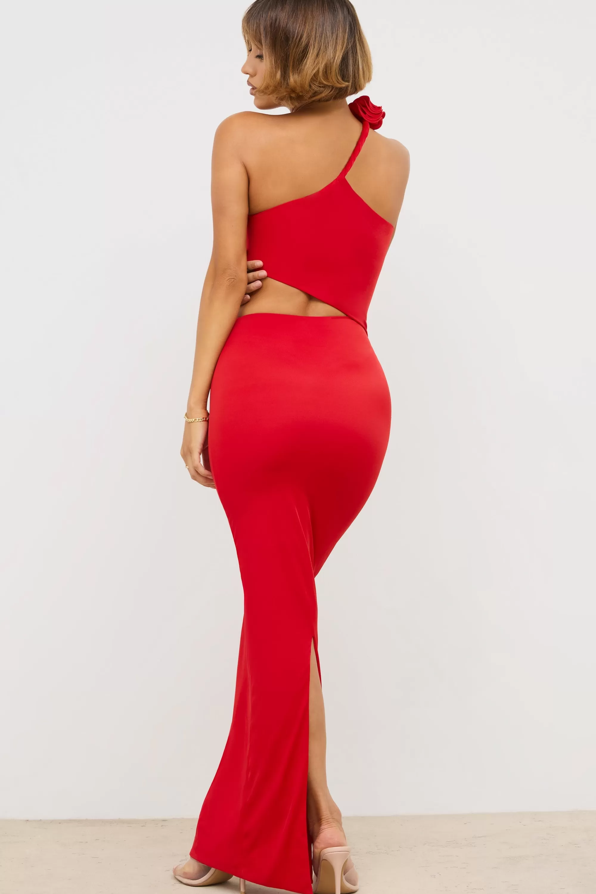 Oh Polly Premium Jersey Asymmetric Cut Out Maxi Dress in Scarlet Red ScarletRed Online
