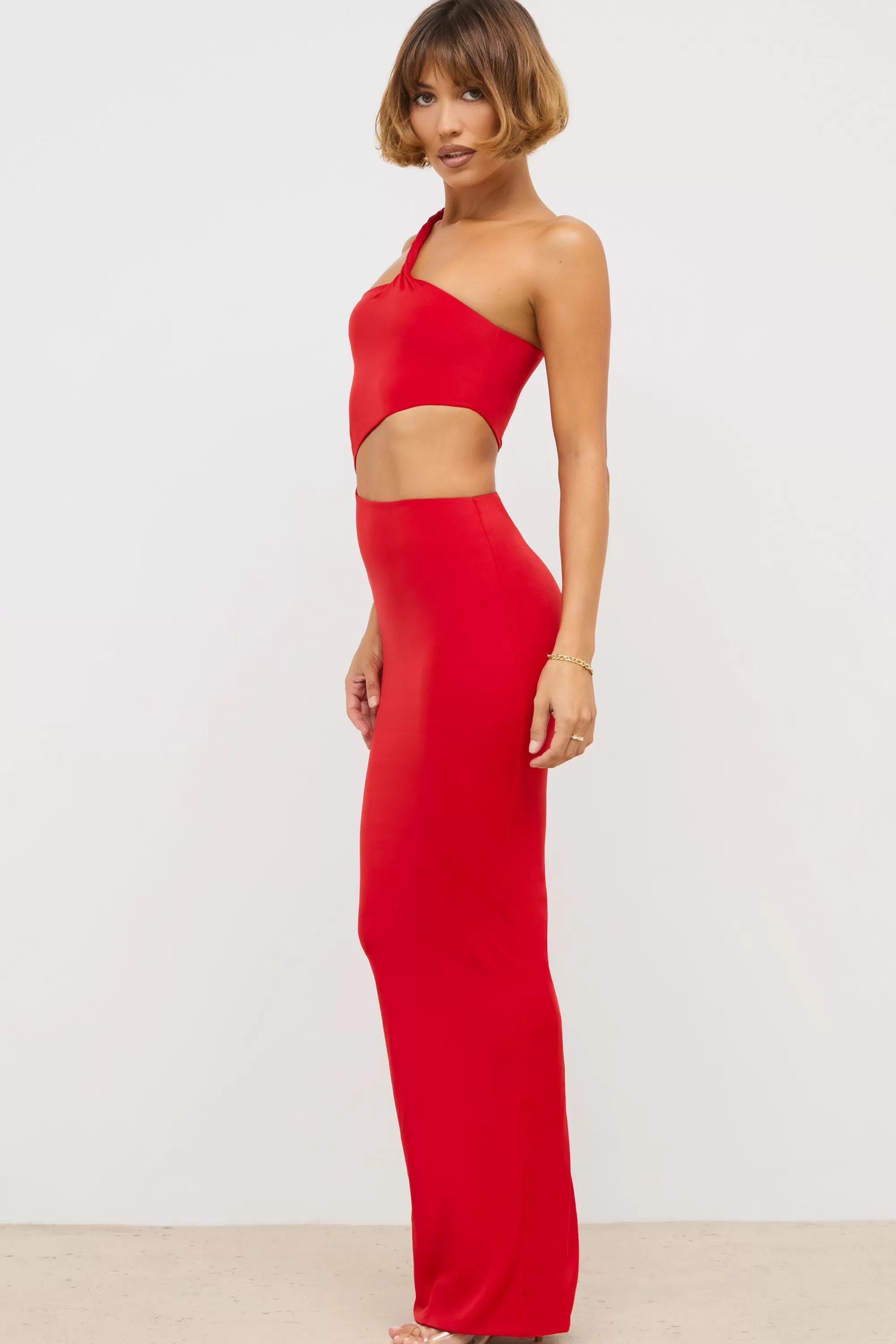 Oh Polly Premium Jersey Asymmetric Cut Out Maxi Dress in Scarlet Red ScarletRed Online