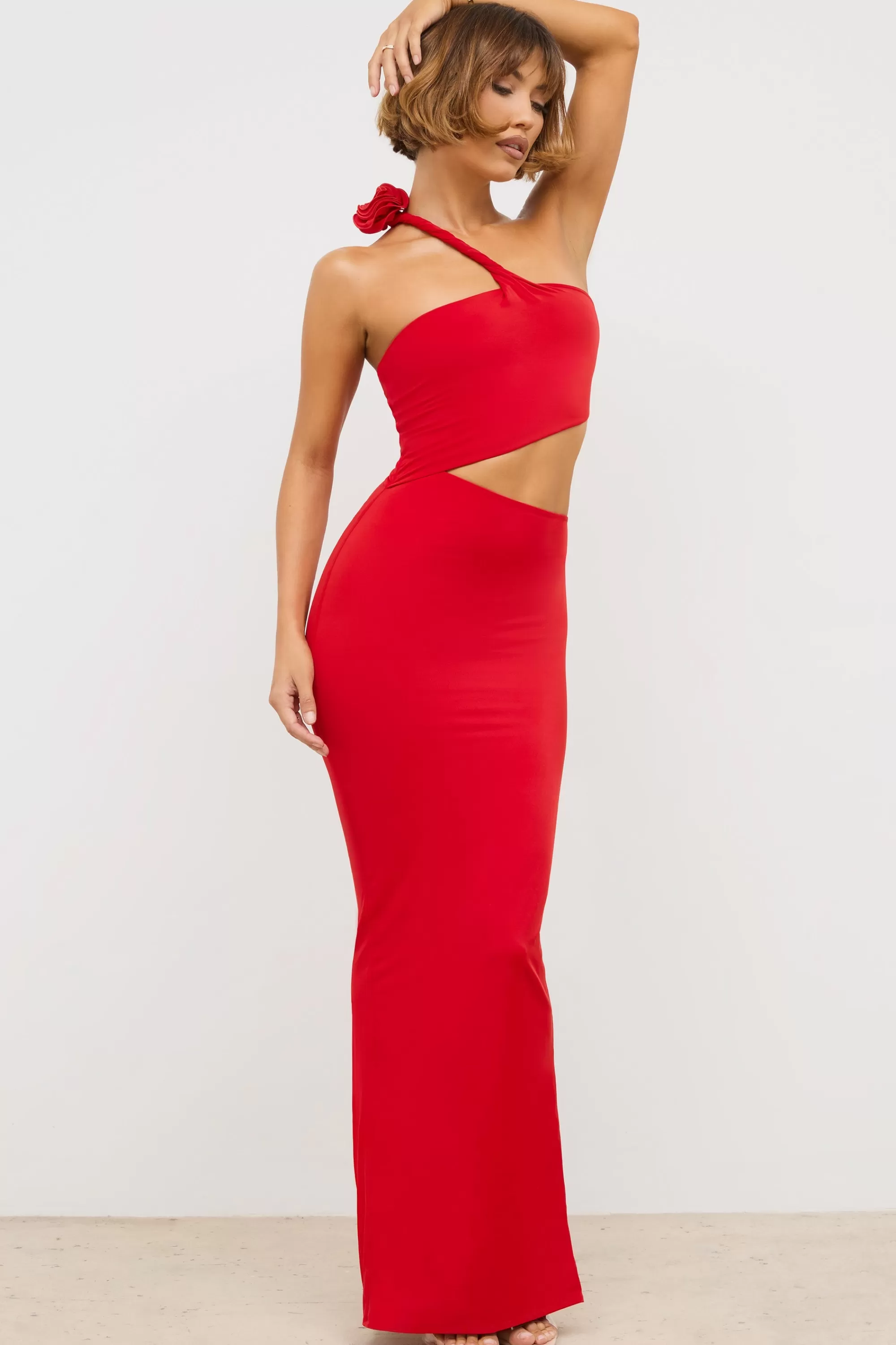 Oh Polly Premium Jersey Asymmetric Cut Out Maxi Dress in Scarlet Red ScarletRed Online